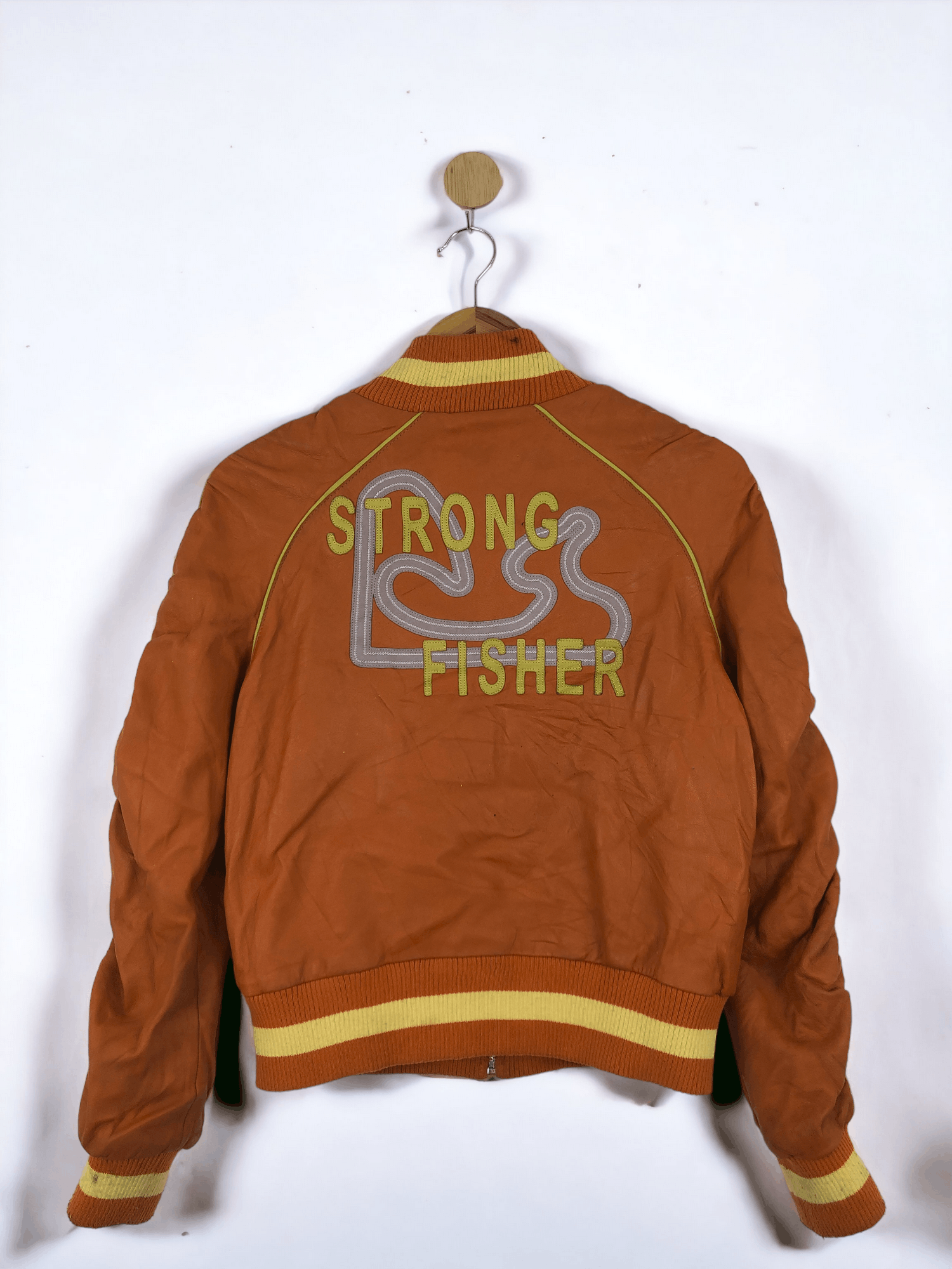 Japanese Brand Vintage Strong Fisher Zipper Ups Leather Jacket JA0026 Size US L / EU 52-54 / 3 - 1 Thumbnail