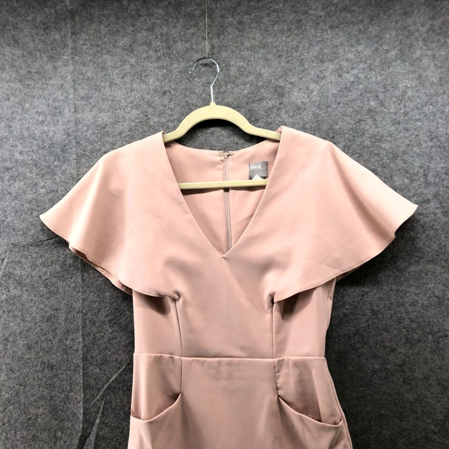 Asos ASOS Angel Sleeve Midi Pencil Dress Dusty Pink V-Neck Zip 4 Women Party Cocktail Formal Spring Summer 4 Women Size S / US 4 / IT 40 - 3 Thumbnail