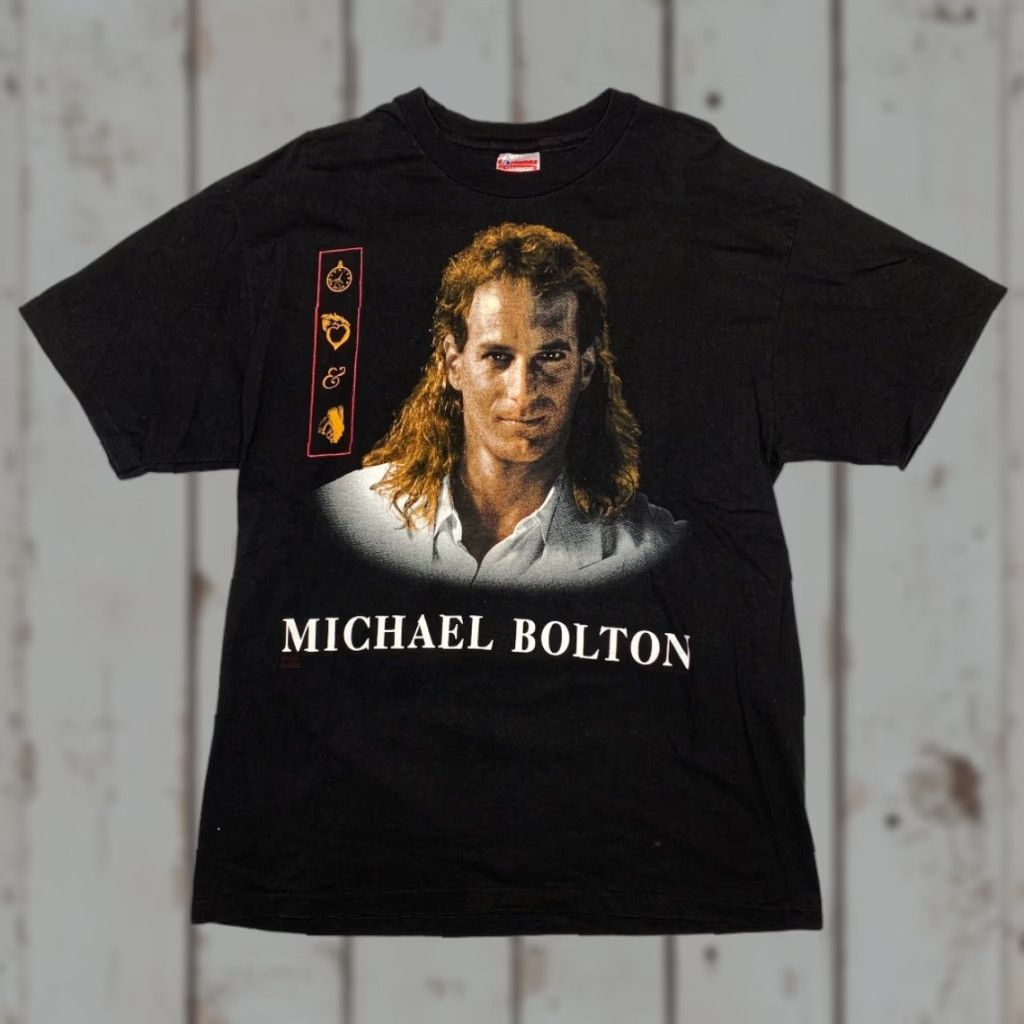 VINTAGE Michael Bolton Tour T Shirt Black 1992 90s Mens XL Short Sleeve T-Shirt Hanes Regular Fit Solid