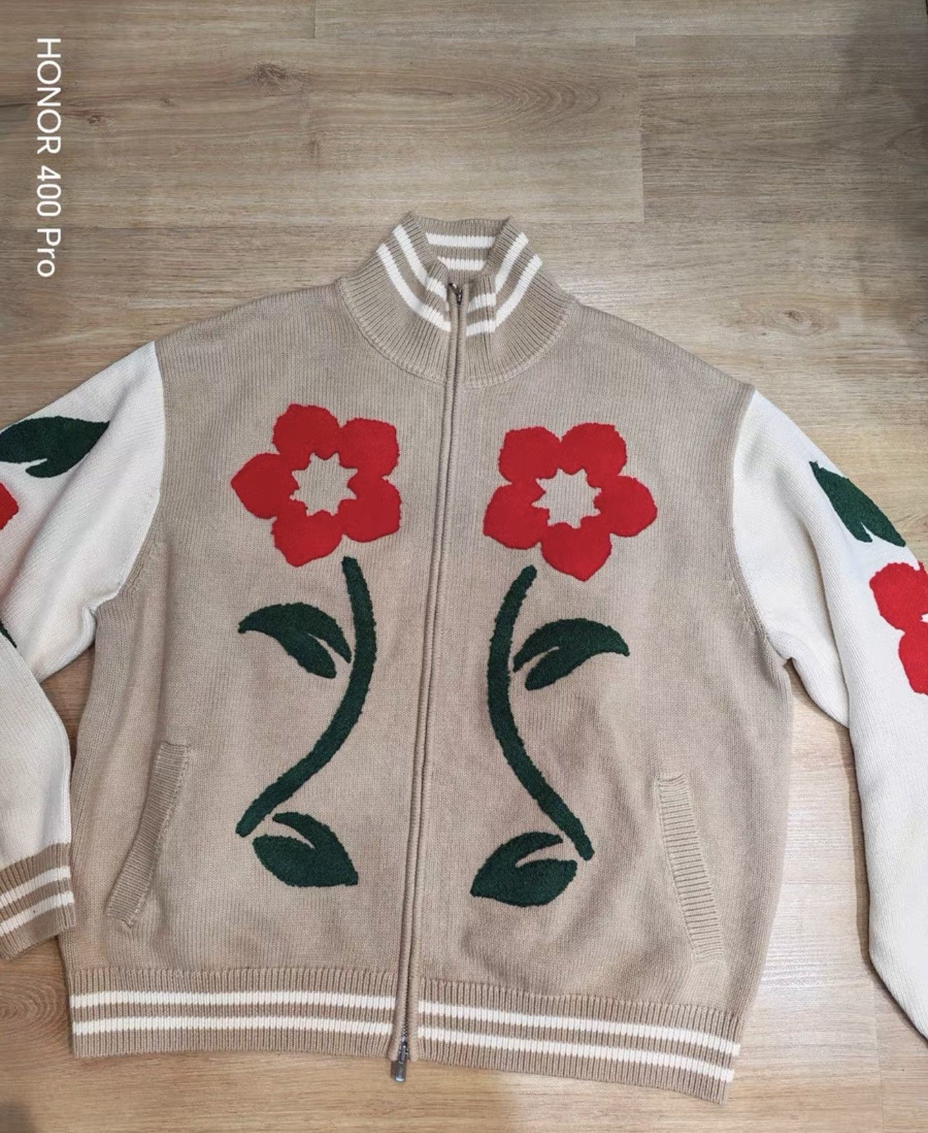 Kith KITH beige floral embroidered zip-up knit jacket, Size US XL / EU 56 / 4 - 1 Thumbnail