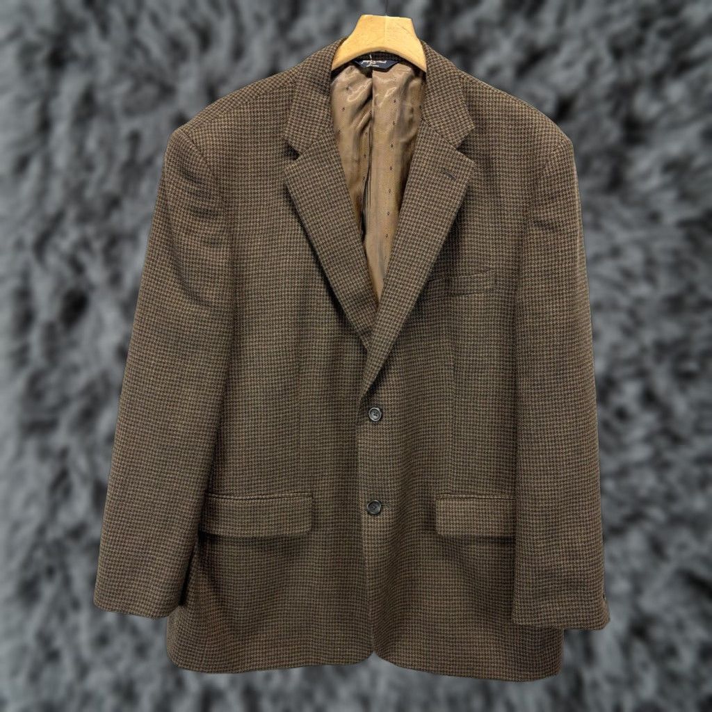 Joseph VINTAGE Joseph & Feiss Lambswool Blazer Sportcoat Mens 46R Brown Black Check Size 46R - 1 Thumbnail