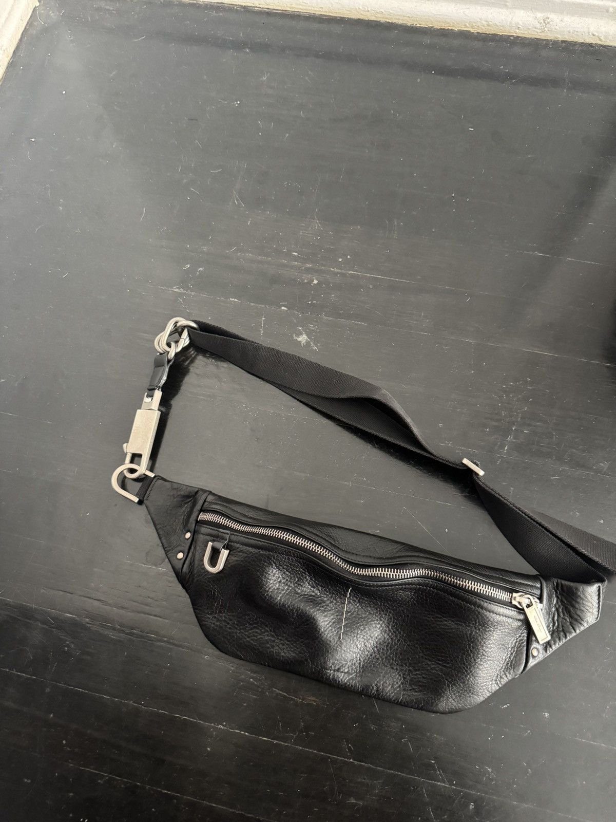 Pre-owned Rick Owens Leather Bum Bag Fanny Pack In Black