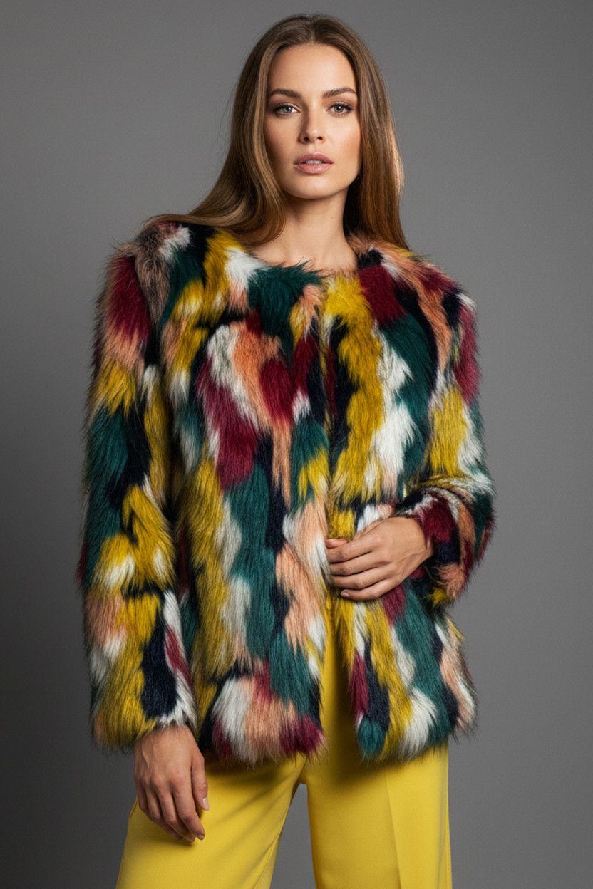 Shein Women's Y2K multicolored Shein rainbow fur coat Size XS / US 0-2 / IT 36-38 - 1 Thumbnail