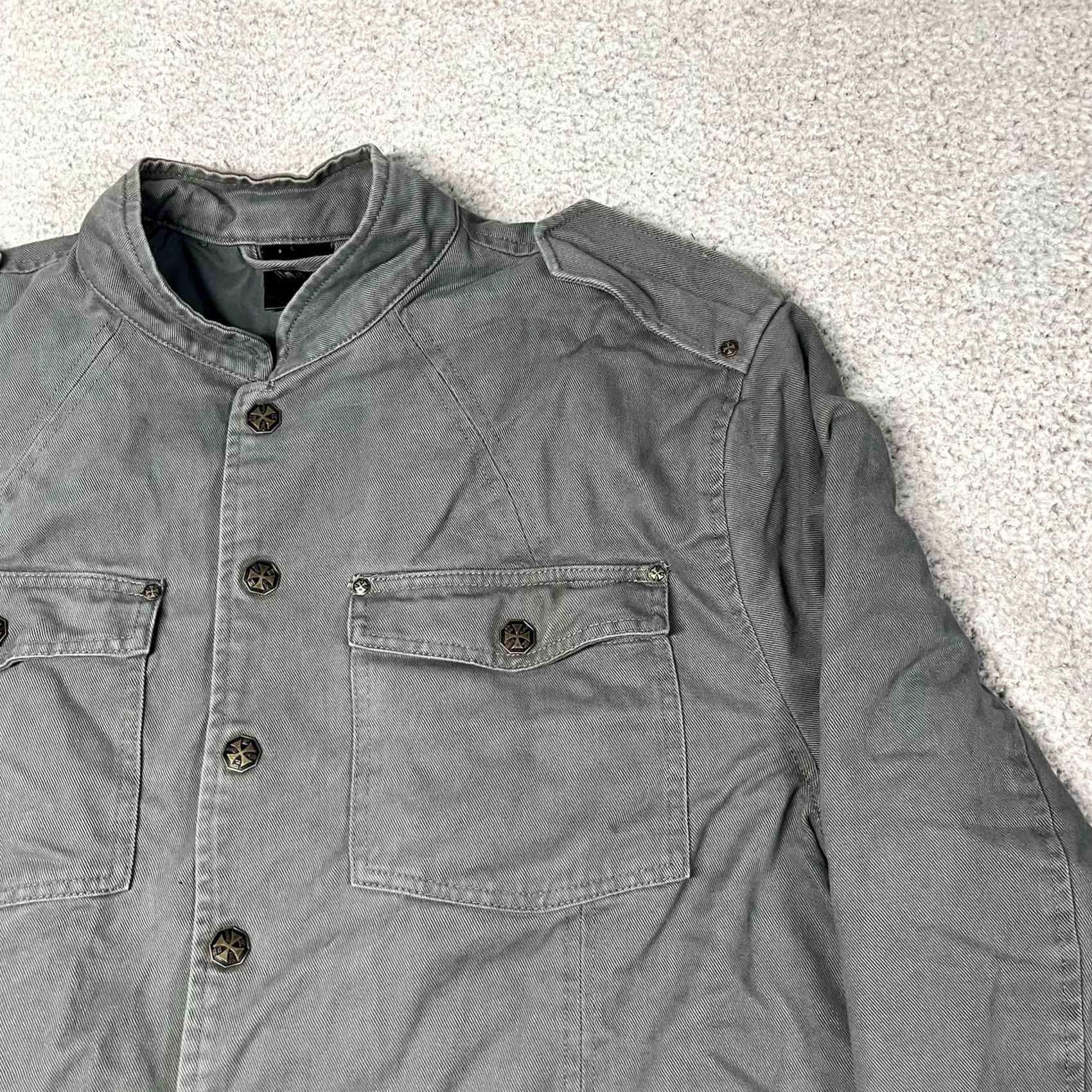 Vintage VINTAGE Blac Label Jacket Mens 3XL Gray Y2K Embroidered Grunge Military Coat Goth Shirt? Size US XXL / EU 58 / 5 - 6 Thumbnail