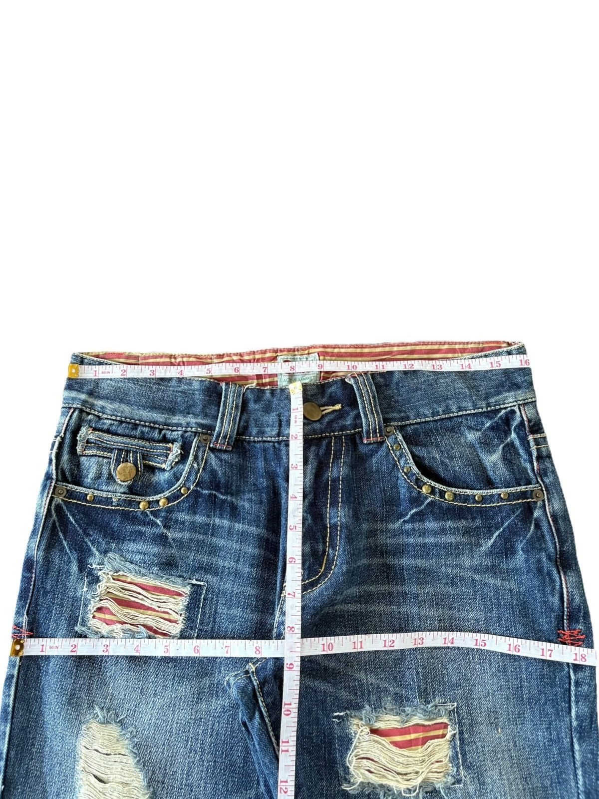Hysteric Glamour Vintage Japanese Brand Patches Distress Flare Jeans Size 32" / US 10 / IT 46 - 6 Thumbnail