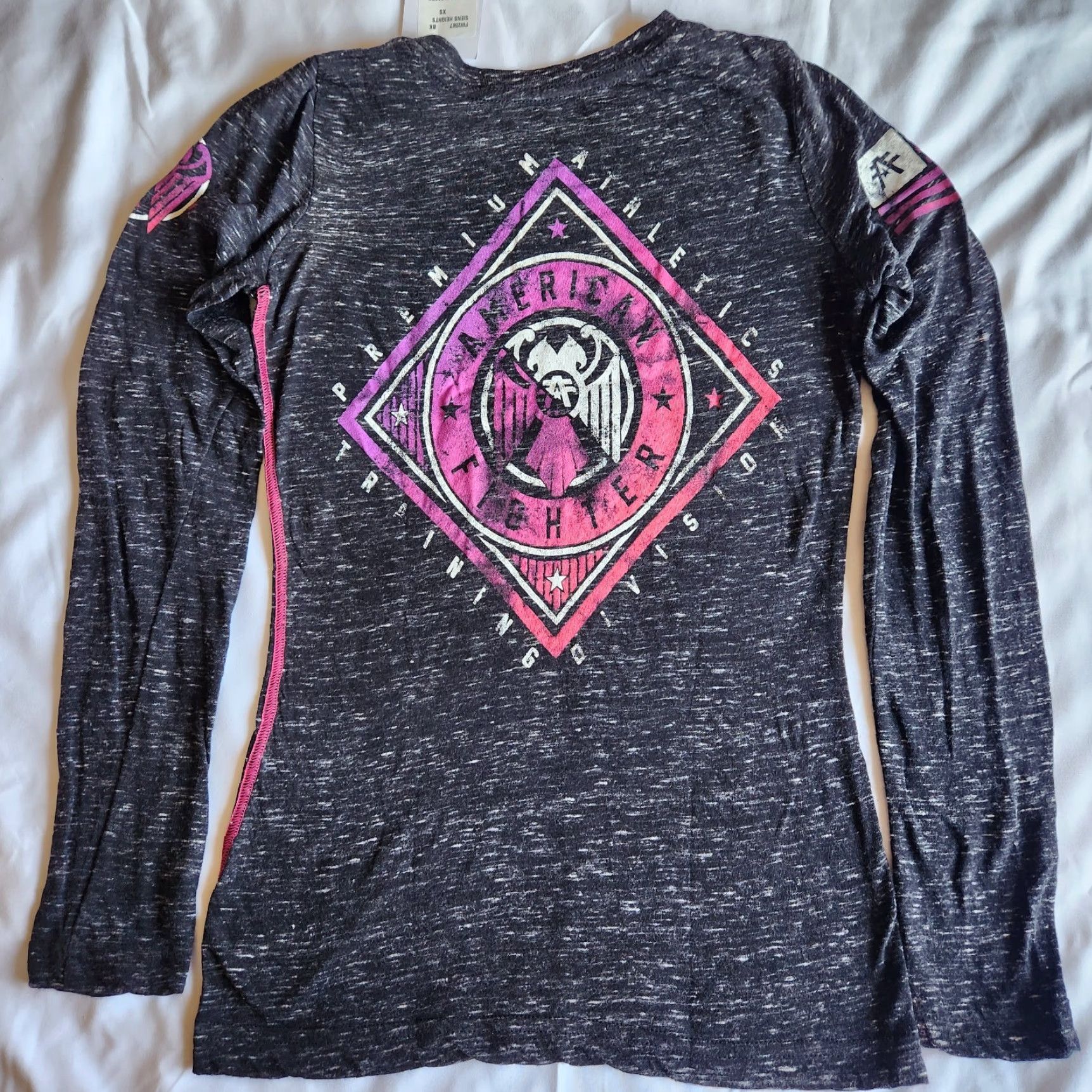 Vintage American Fighter By Affliction Siens Heights Women's XS Black LS Graphic T-Shirt Long Sleeve MMA Athletic Gymwear Biker Tee Size XS / US 0-2 / IT 36-38 - 3 Thumbnail