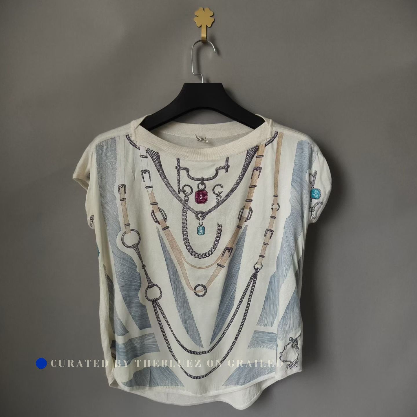 Hermes Hermes Silk Printed Cashmere Short-Sleeve Top Size S / US 4 / IT 40 - 1 Thumbnail