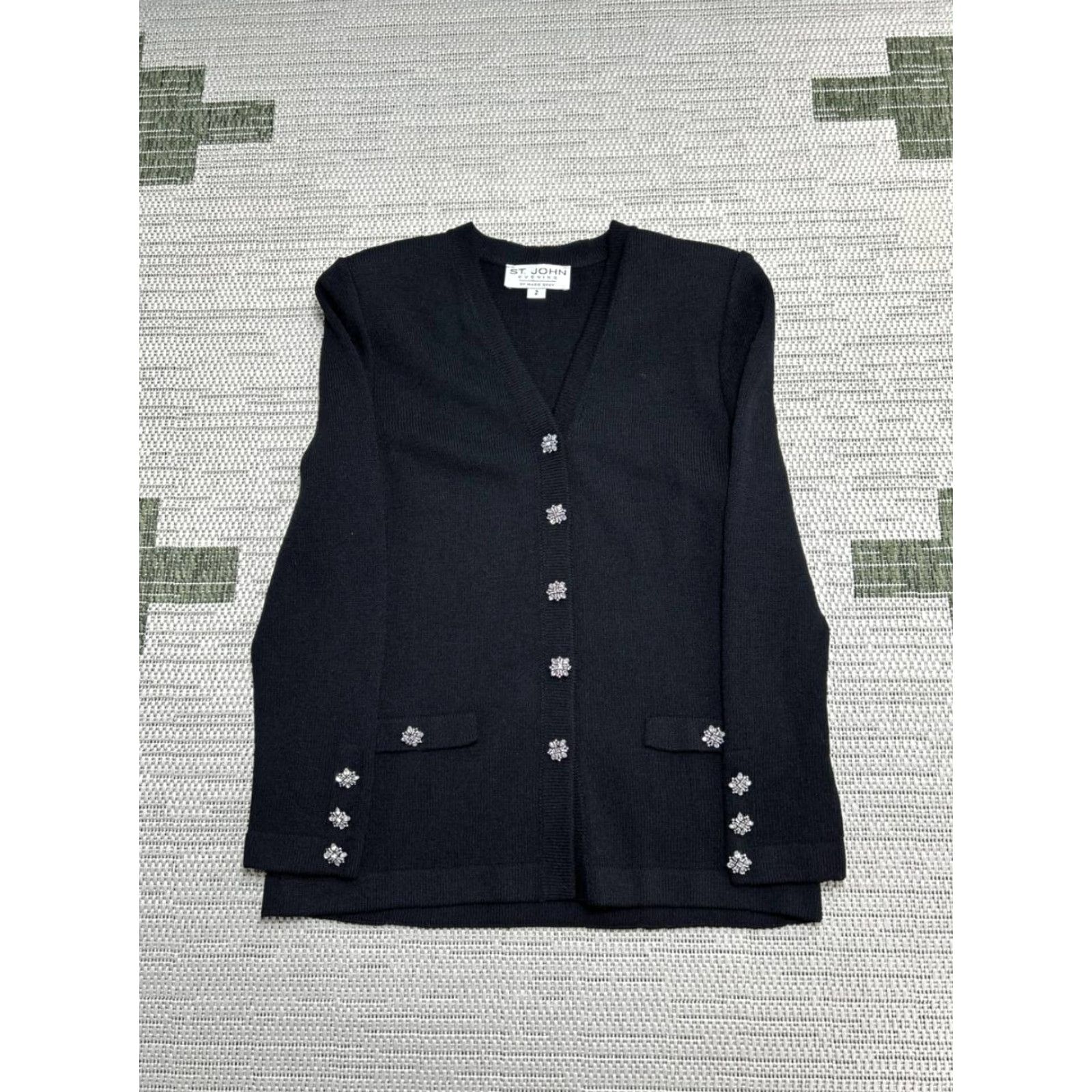 St. John VINTAGE? No, St John Evening by Marie Gray Cardigan Sweater Womens 2 Black Tight Knit Winter Size XS / US 0-2 / IT 36-38 - 2 Thumbnail