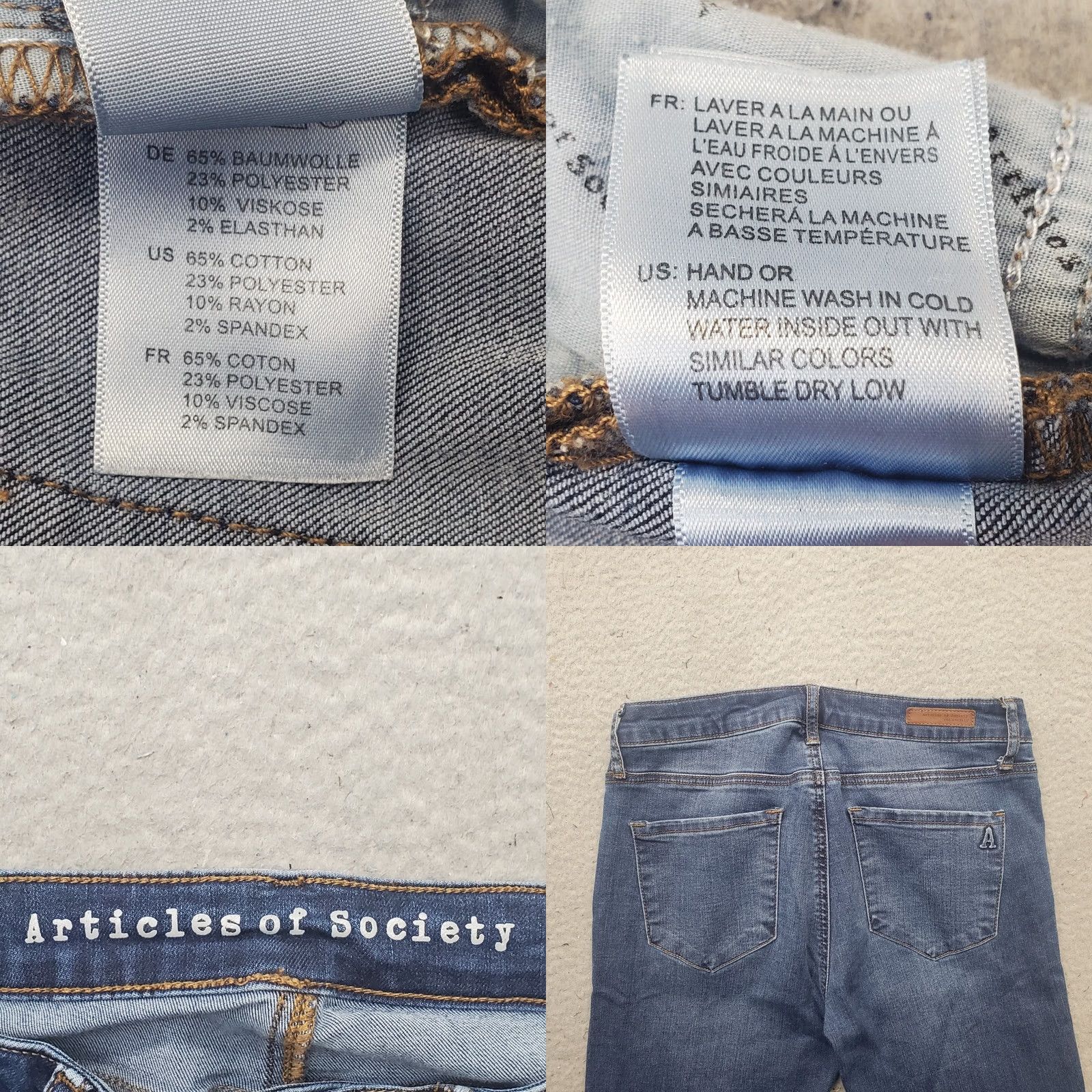 Vintage Articles Of Society Skinny Jeans Womens 27 Blue Denim Faded 5-Pocket Streetwear Size 27" / US 4 / IT 40 - 8 Thumbnail