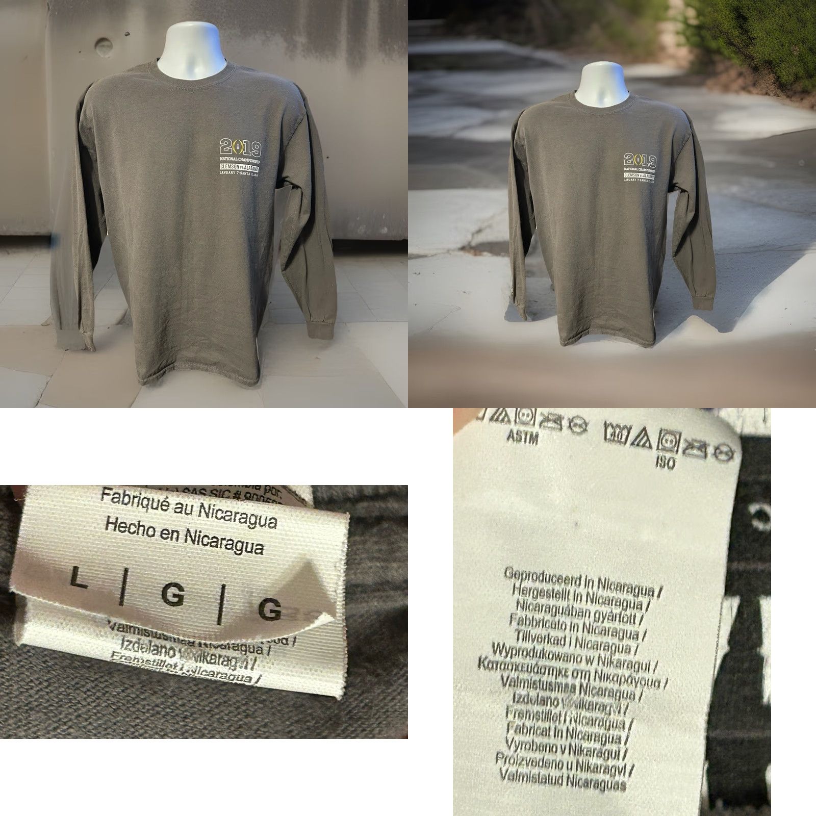 Gildan Clemson Univ Football 2019 National Champs Shirt Men Large Long Sleeve Gray Size US L / EU 52-54 / 3 - 8 Thumbnail