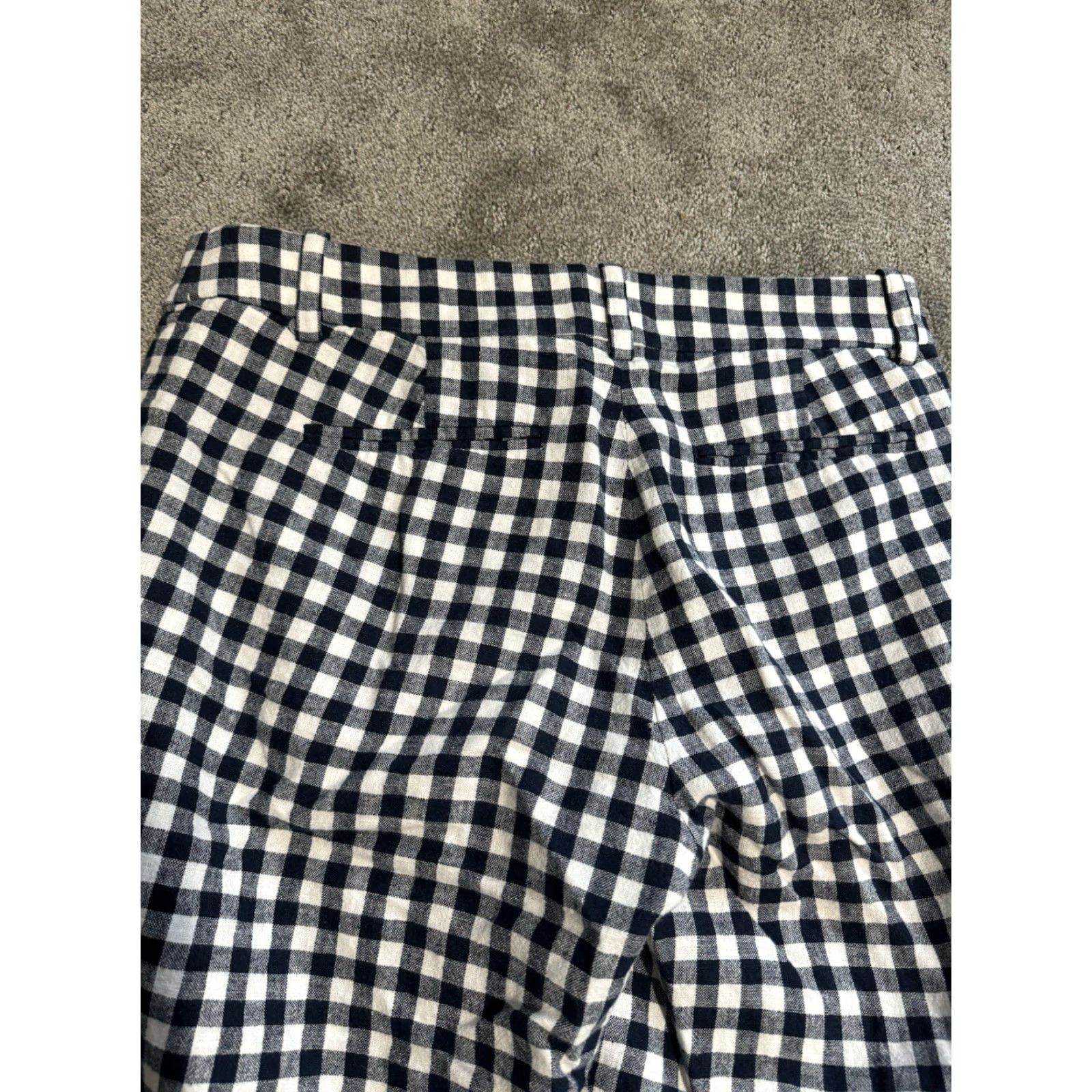 J.Crew J Crew Pants Womens 4 Navy Blue White Check Linen Blend Lined Flat Front Size 27" / US 4 / IT 40 - 4 Thumbnail