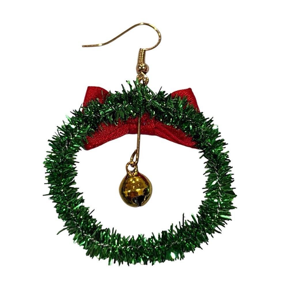 Other Christmas Wreath Bell Bow Earrings Glitter Dangle Earrings S Size ONE SIZE - 3 Thumbnail