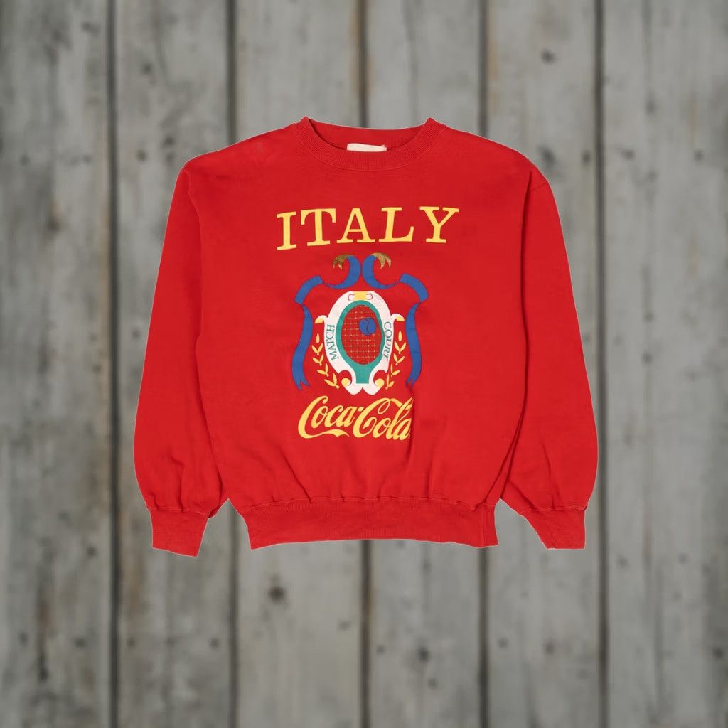 Vintage VINTAGE Red Coca-Cola Italy Court Sweatshirt Medium 1980s Size US M / EU 48-50 / 2 - 1 Thumbnail