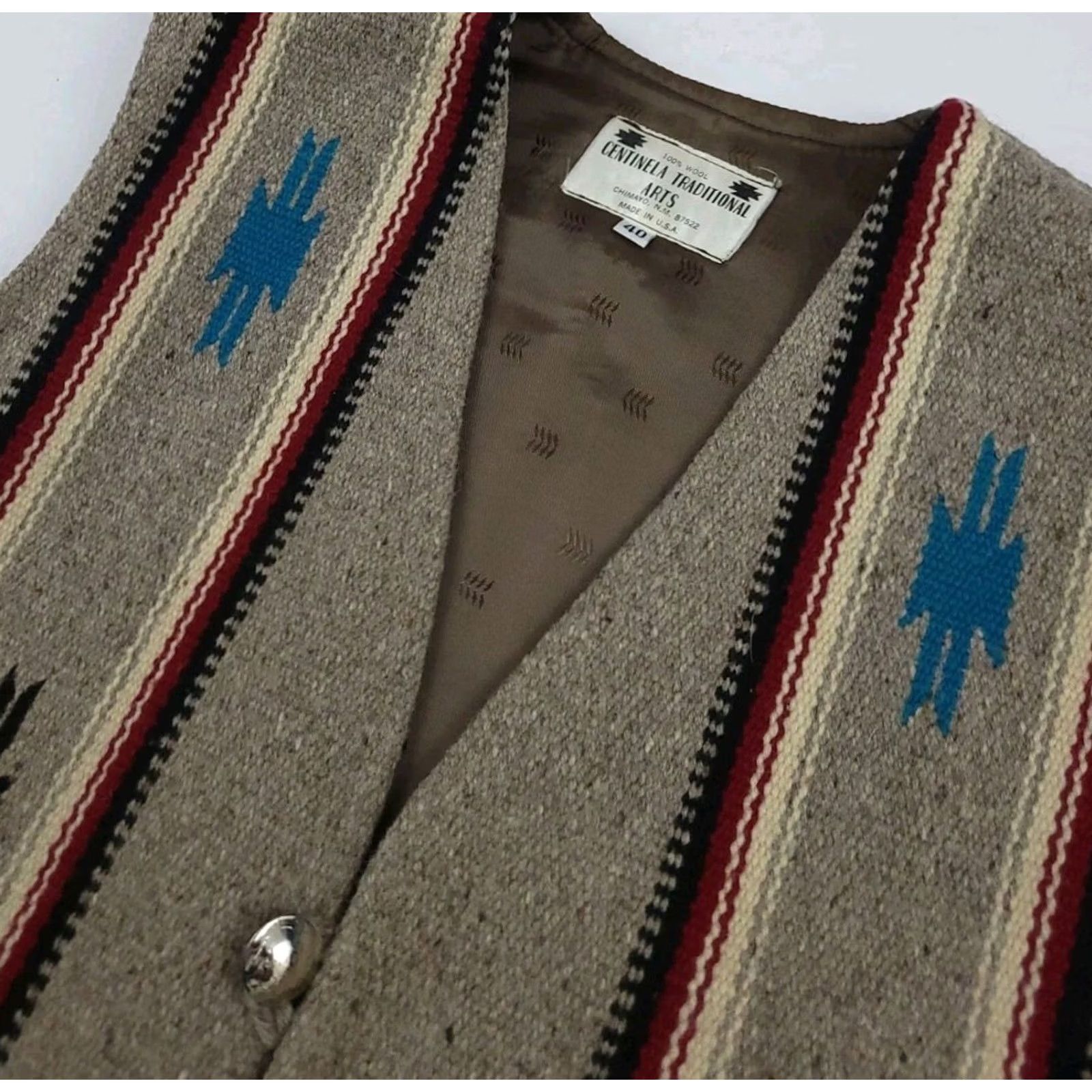 Native VINTAGE Centinela Vest 40 Traditional Arts Chemayo Native Rare USA Lined Wool Size US XXS / EU 40 - 7 Thumbnail