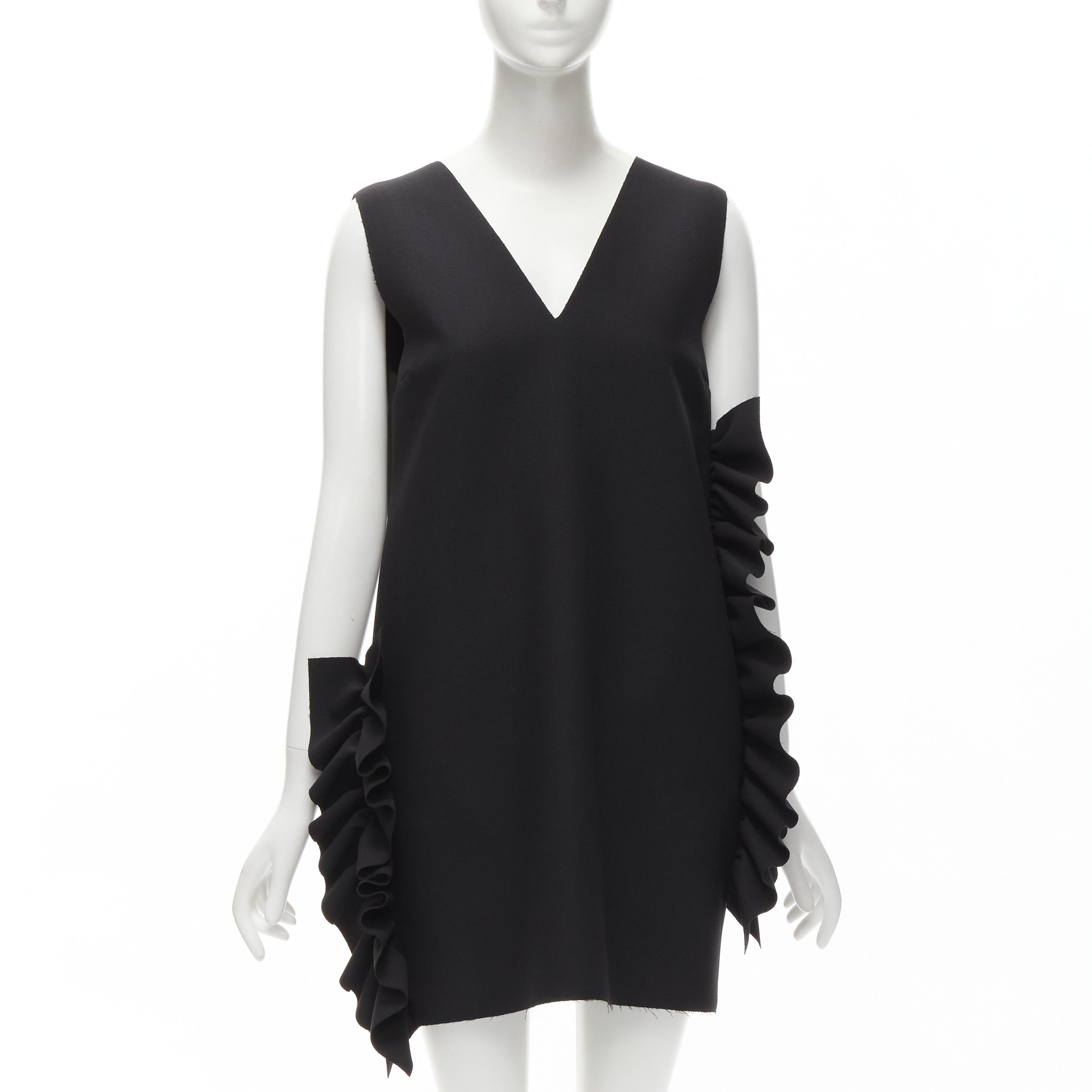 MSGM MSGM black structured ruffles V neck logo zip mini dress IT40 S Size S / US 4 / IT 40 - 1 Thumbnail