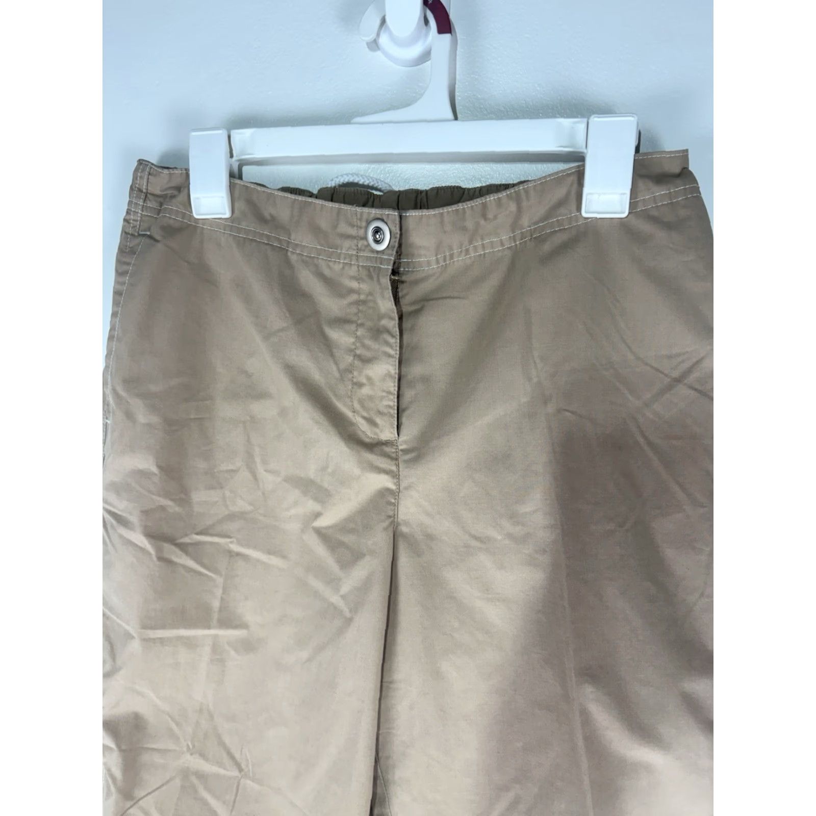 Vintage Fuda Cropped Pants Womens M Tan Wide-Leg Lightweight Drawstring Waist/Legs Modern City Beach 90s? Size 32" / US 10 / IT 46 - 2 Thumbnail