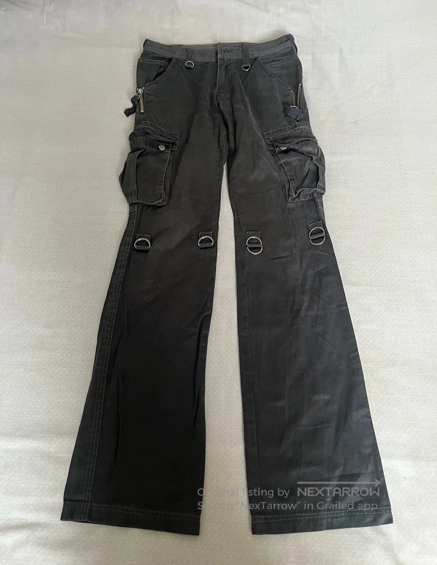 Tornado Mart Black Cargo Pants with Zip Pockets and Metal Rings. Size US 30 / EU 46 - 3 Thumbnail