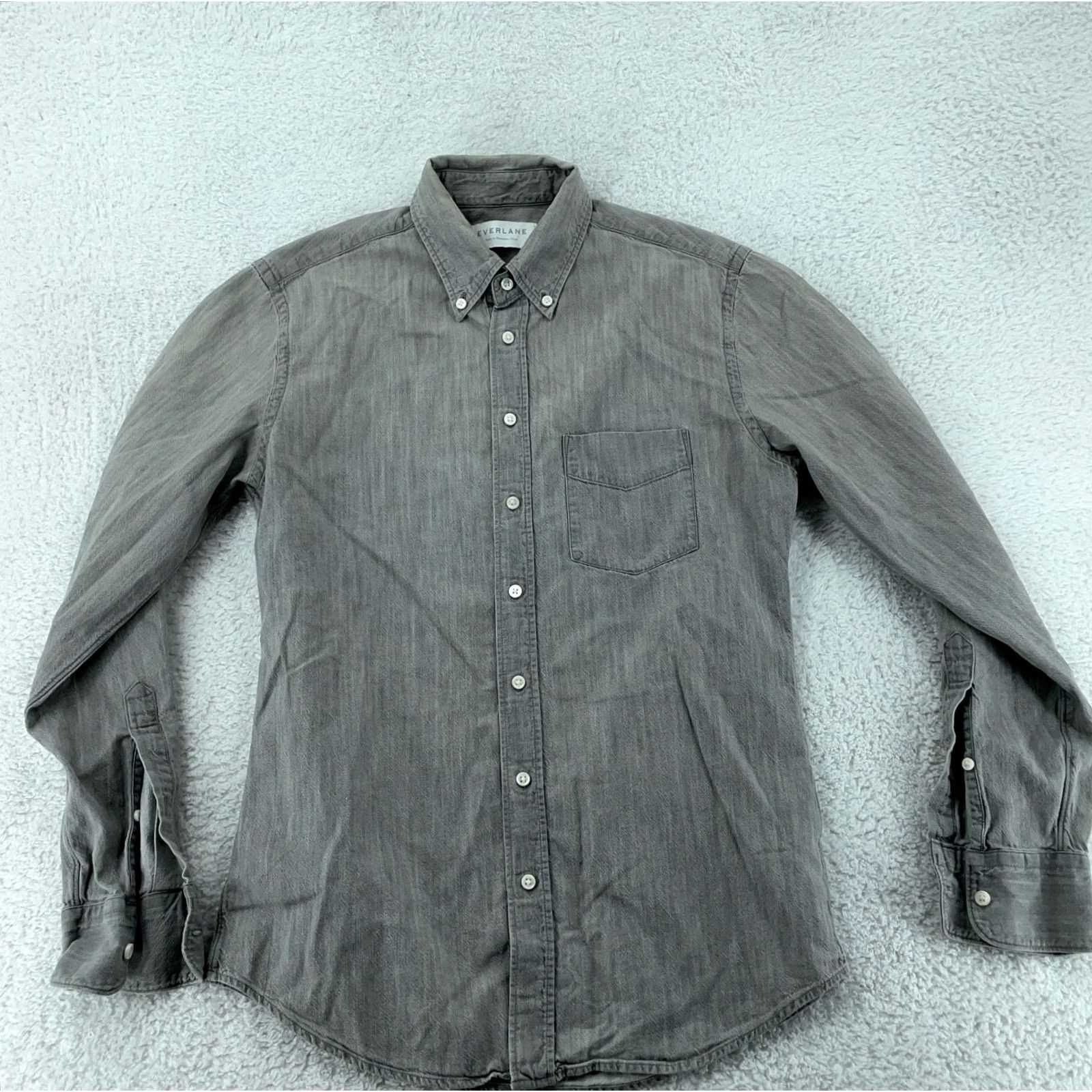 Everlane Everlane Shirt Men Small Gray Chambray Long Sleeve Slim Fit Button-Down Collared Shirt Size US S / EU 44-46 / 1 - 2 Thumbnail