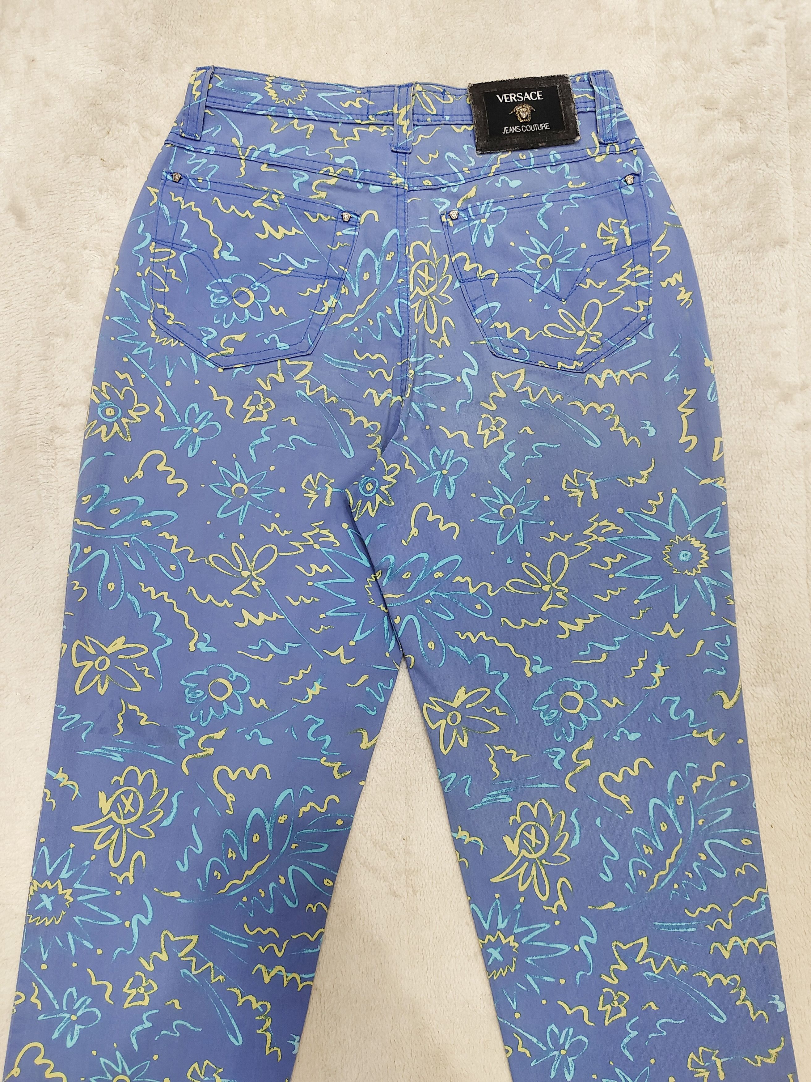 Versace Jeans Couture 90s Versace JC 🇮🇹 Y2k All-Over Scribble Floral Print Pants Size 28" / US 6 / IT 42 - 5 Thumbnail