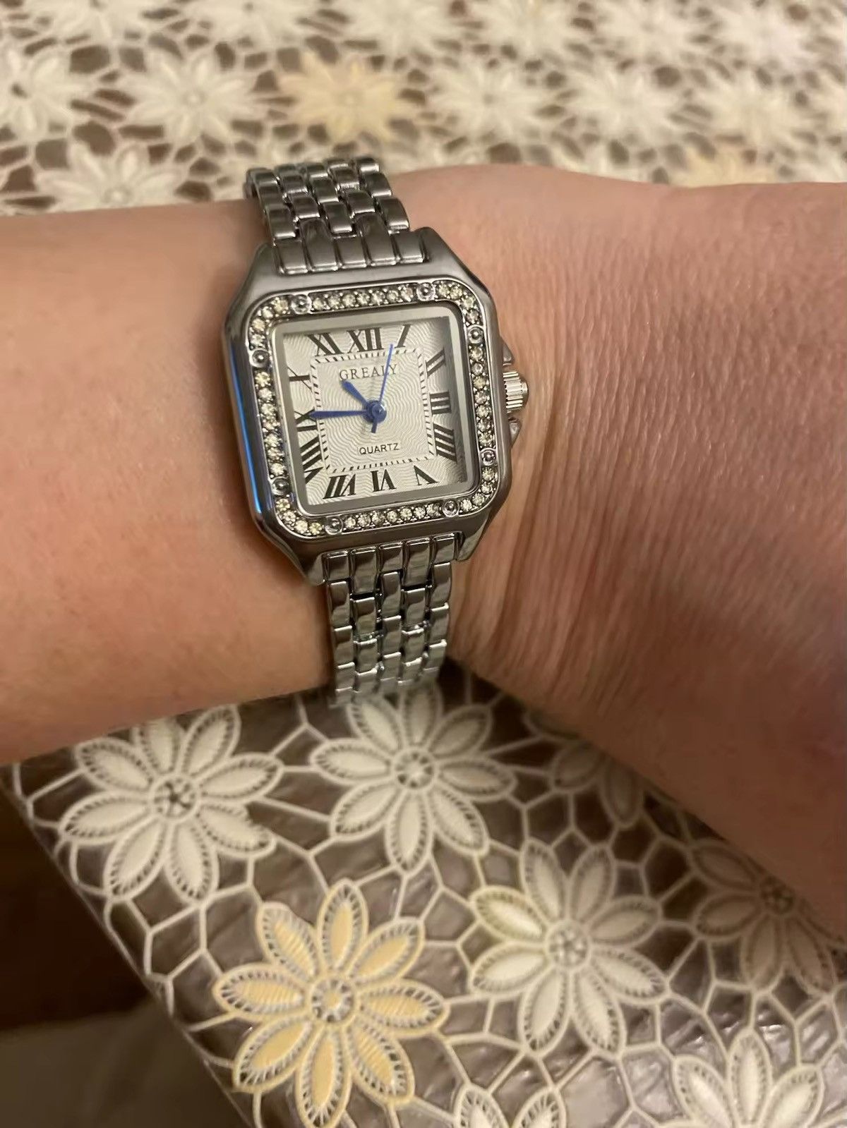 Jewelry Rectangle Stainless Steel Quartz Watch in Silver, Men's
