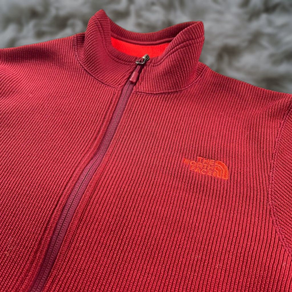 The North Face Men’s Fleece Lined Full Zip Ribbed Sweater Red SMALL Mock Neck Zip Jacket Mens
