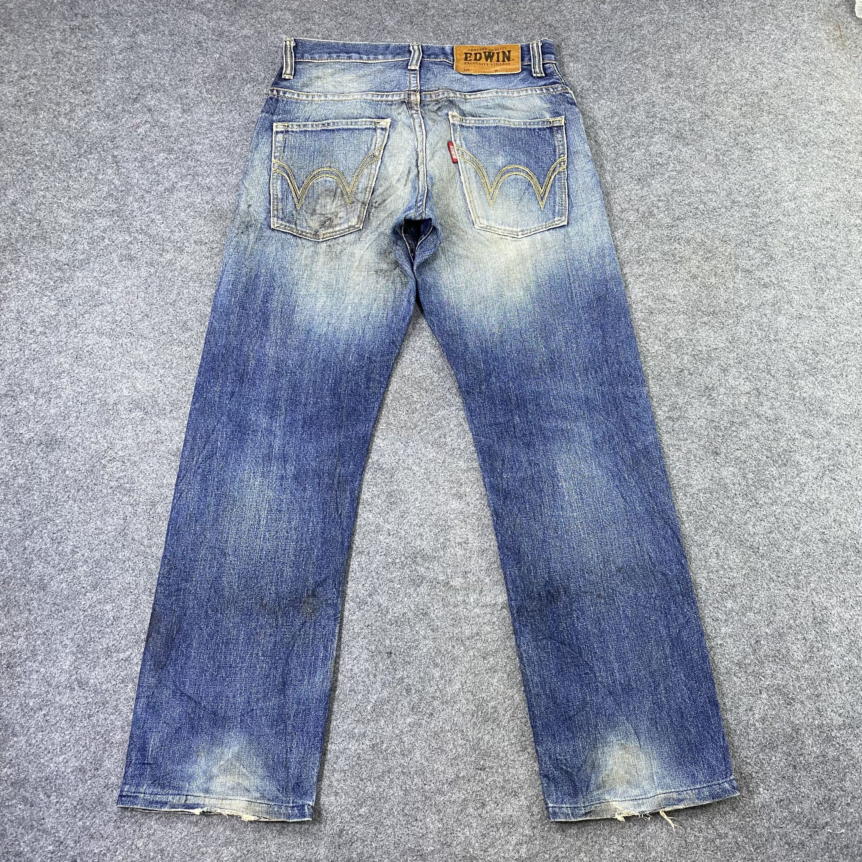 Edwin × Jean × Vintage Vintage Edwin EX404 Distressed Blue Wash Jeans - J1156 Size US 32 / EU 48 - 4 Thumbnail