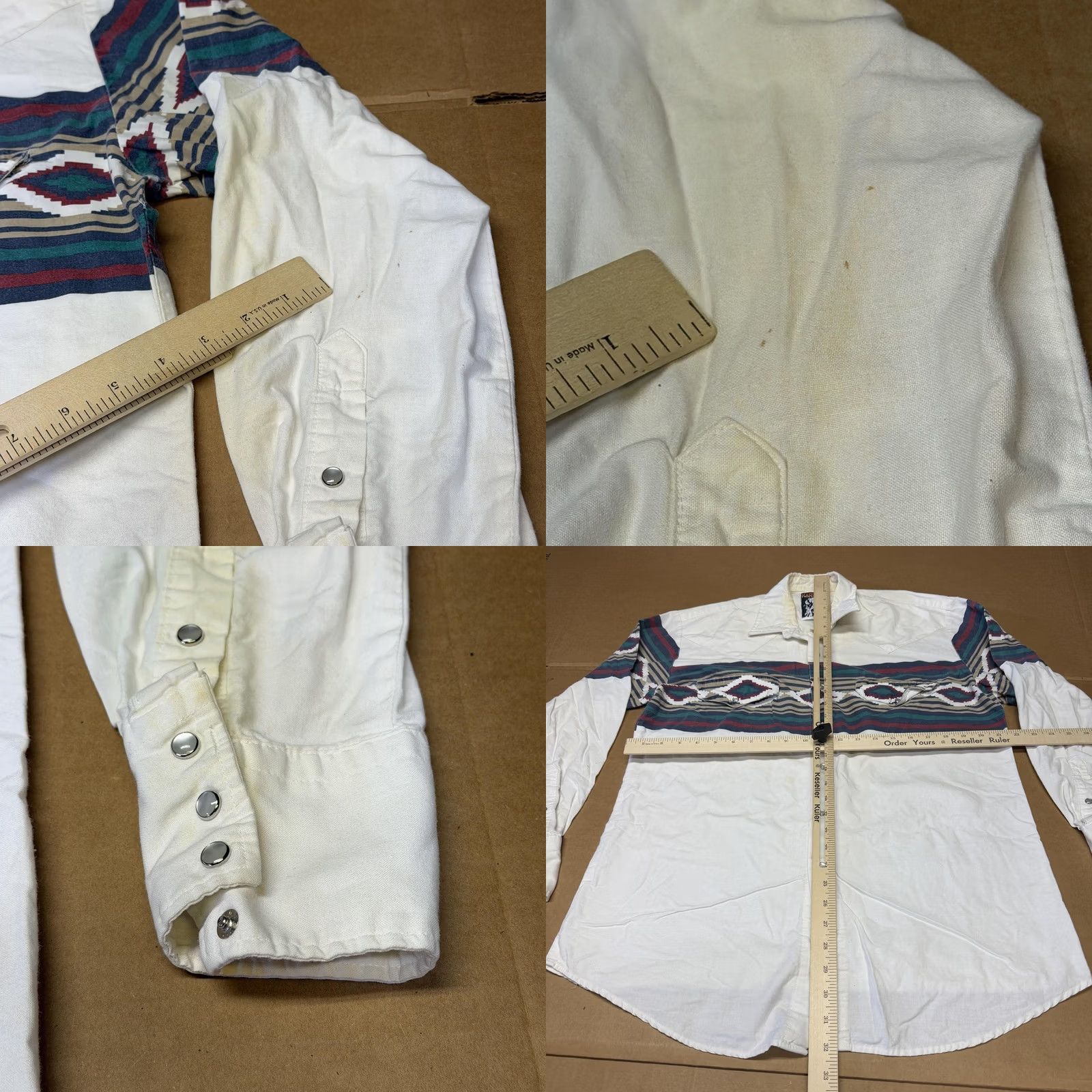 Armani Karman Shirt Mens Large White Southwestern Aztec Western Pearl Snap Long Sleeve Size US L / EU 52-54 / 3 - 8 Thumbnail
