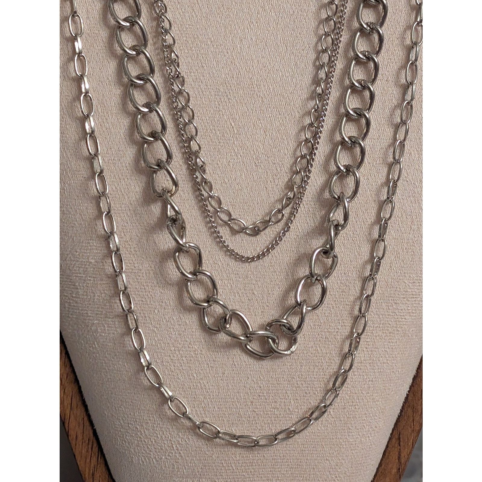 Vintage VTG 2000s Silver-Tone 36" Layered Curb & Rolo Chain Necklace Size ONE SIZE - 2 Thumbnail
