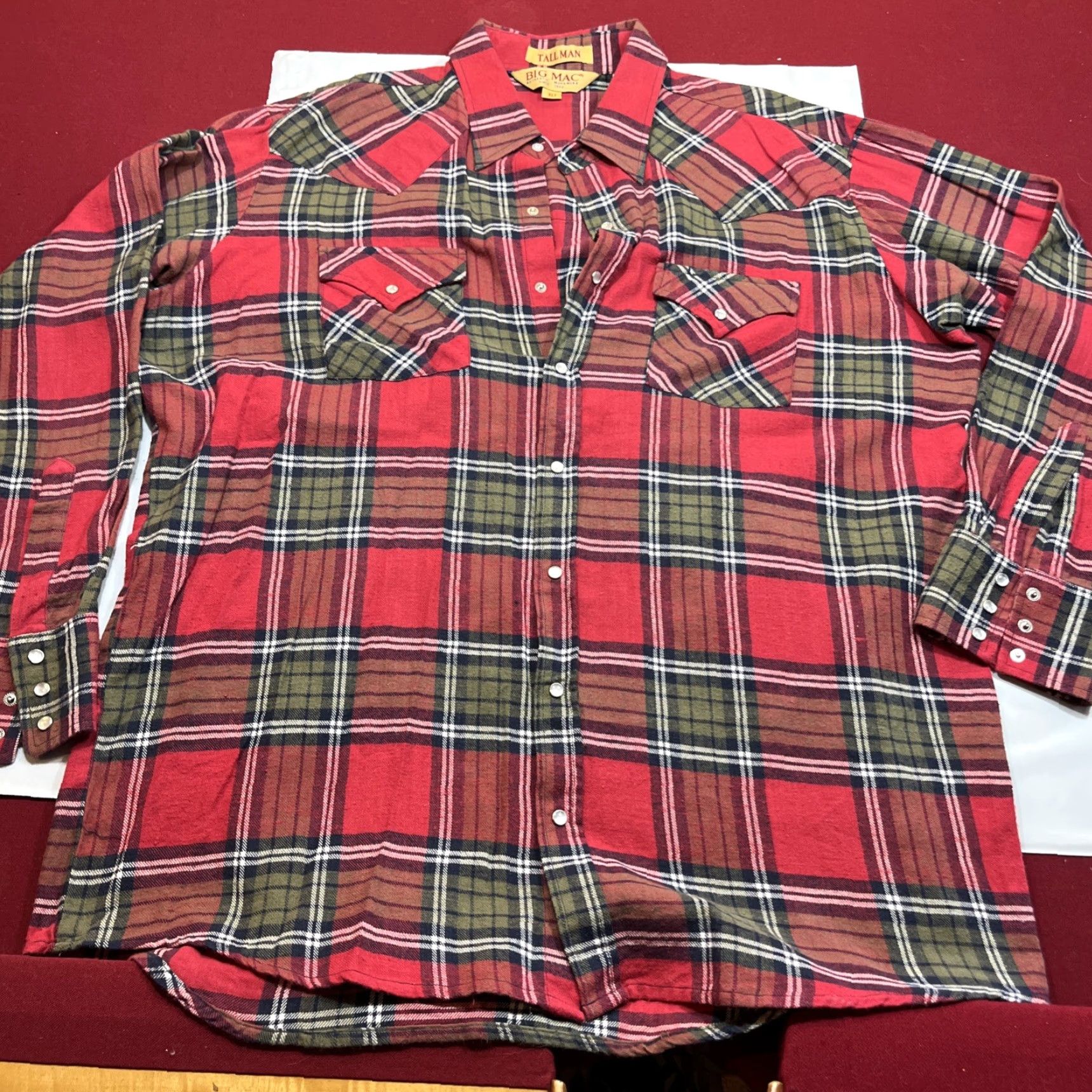 Vintage VINTAGE Tall Man BIG MAC XLT SHIRT Flannel Red Green Plaid Pearl Snaps Flap Pockets Button-Up Size US XL / EU 56 / 4 - 7 Thumbnail