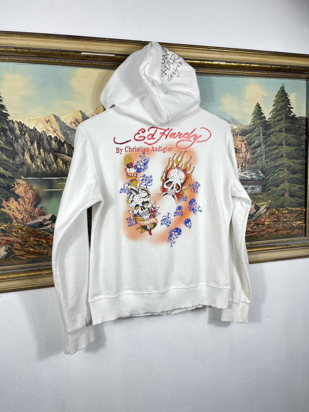 Christian Audigier × Ed Hardy × Vintage Ed Hardy Retro 00s Hoodie With Crystals Affliction Grunge Size US XS / EU 42 / 0 - 8 Thumbnail