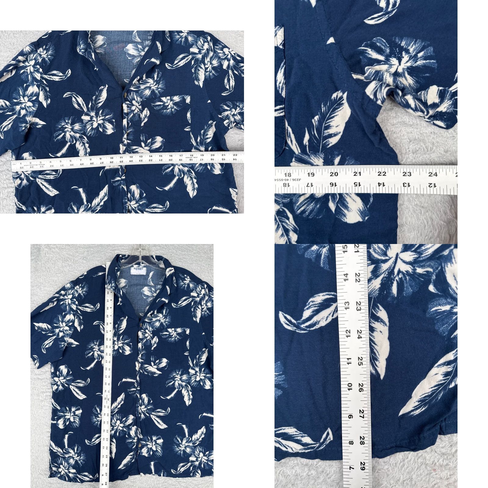 Old Navy Old Navy Button-Up Shirt Men Large Blue Floral Leaf Hawaiian Cotton Beach Slimming Size US L / EU 52-54 / 3 - 8 Thumbnail