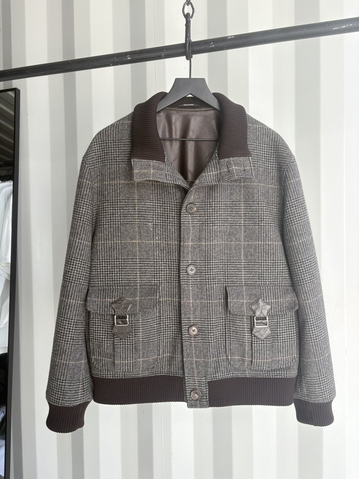 Hermes Vintage Hermes Plaid Wool Bomber Jacket with Leather Buckles Size US XL / EU 56 / 4 - 2 Thumbnail