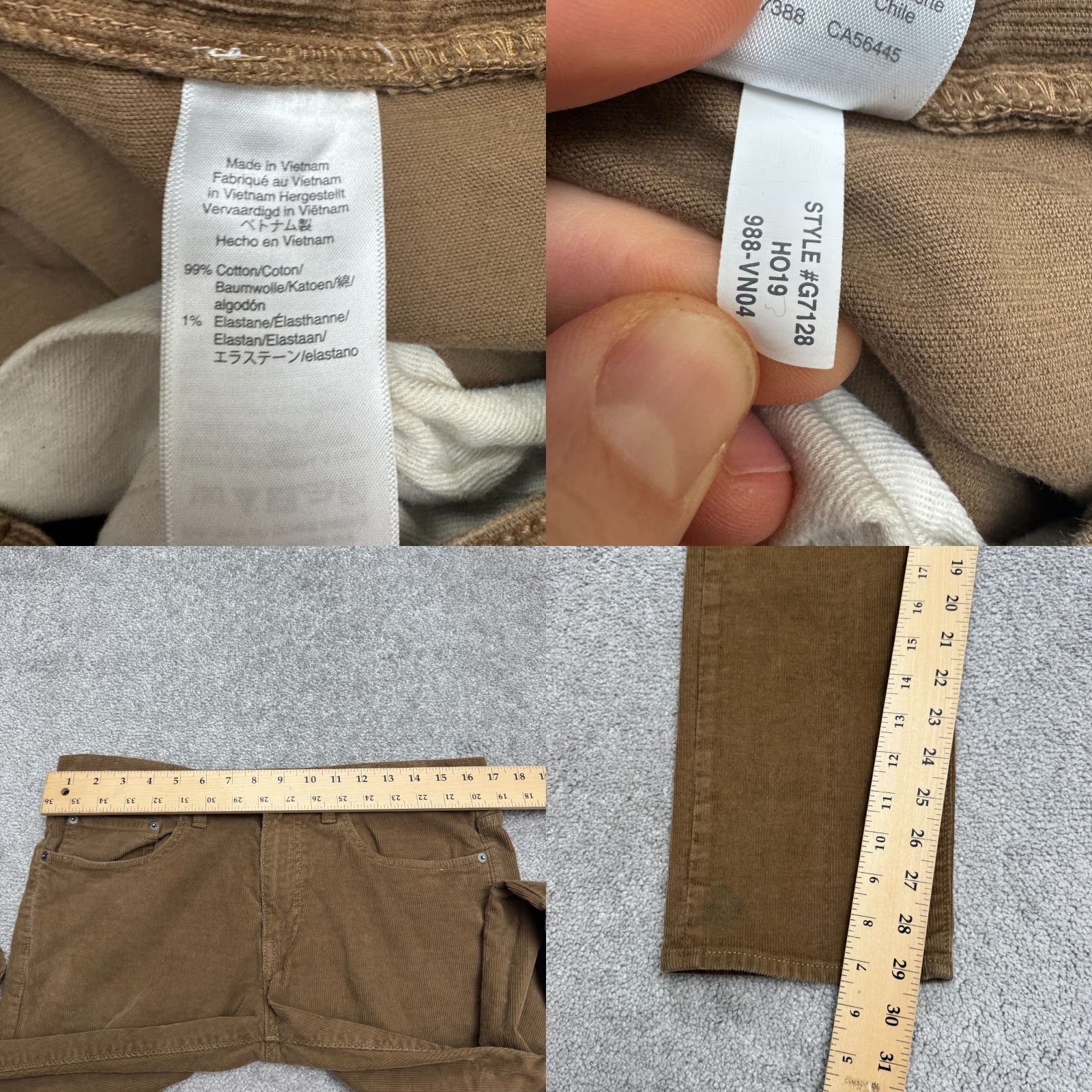 J.Crew J.Crew 484 Corduroy Slim Fit Chino Pants Mens 33x30 Brown Cotton Straight Leg Size US 33 - 8 Thumbnail