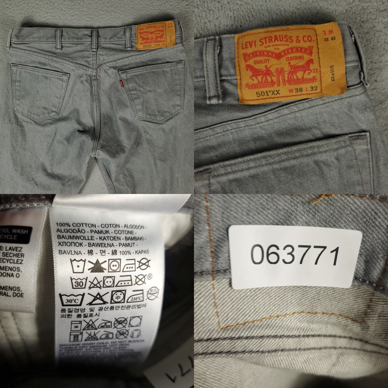 Levi's LEVI'S 501 Jeans - Jeans Mens 38x30 Gray Denim, Button Fly, Straight Leg, 5-Pocket, Regular Rise, Medium Wash, Classic American Mens Size US 38 / EU 54 - 8 Thumbnail