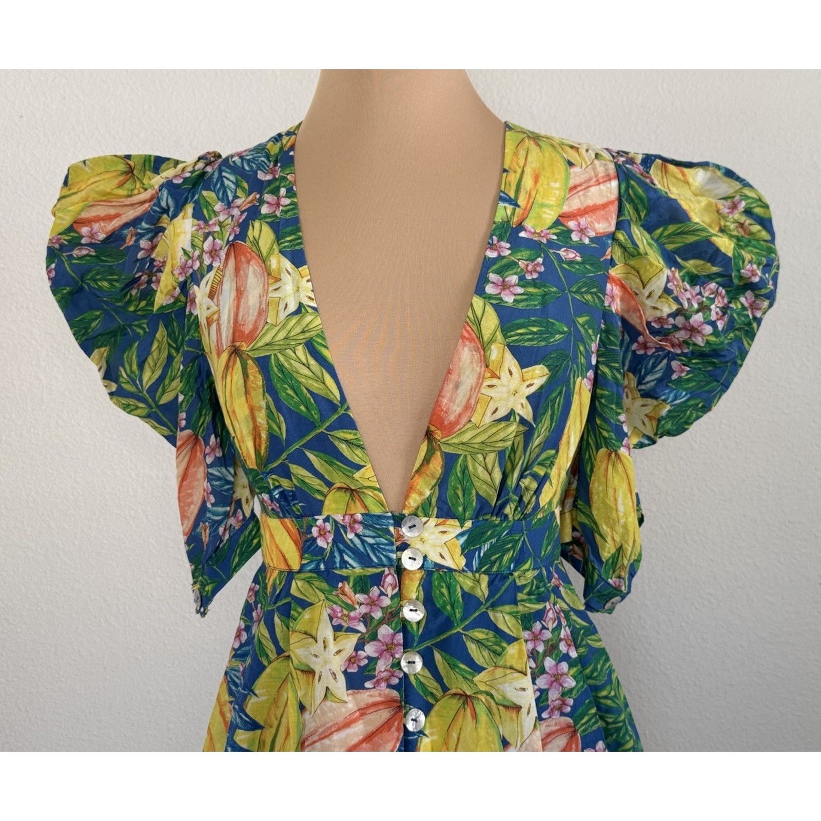 Farm Rio FARM RIO Star Fruits Tropical Puff Sleeve Midi Boho Dress XS Size XS / US 0-2 / IT 36-38 - 5 Thumbnail