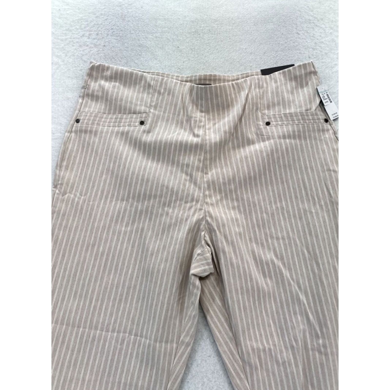 Vintage Maurices Pants Women's Large Bengaline Crop Brown Striped High Rise Pull On NWT Size 25" / US 0 / IT 36 - 2 Thumbnail