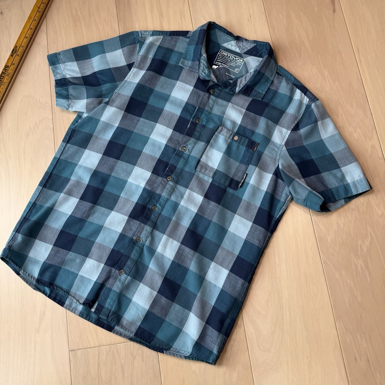 ORTOVOX Ortovox Short Sleeve Shirt Medium Blue Check Wool Blend Size US M / EU 48-50 / 2 - 3 Thumbnail