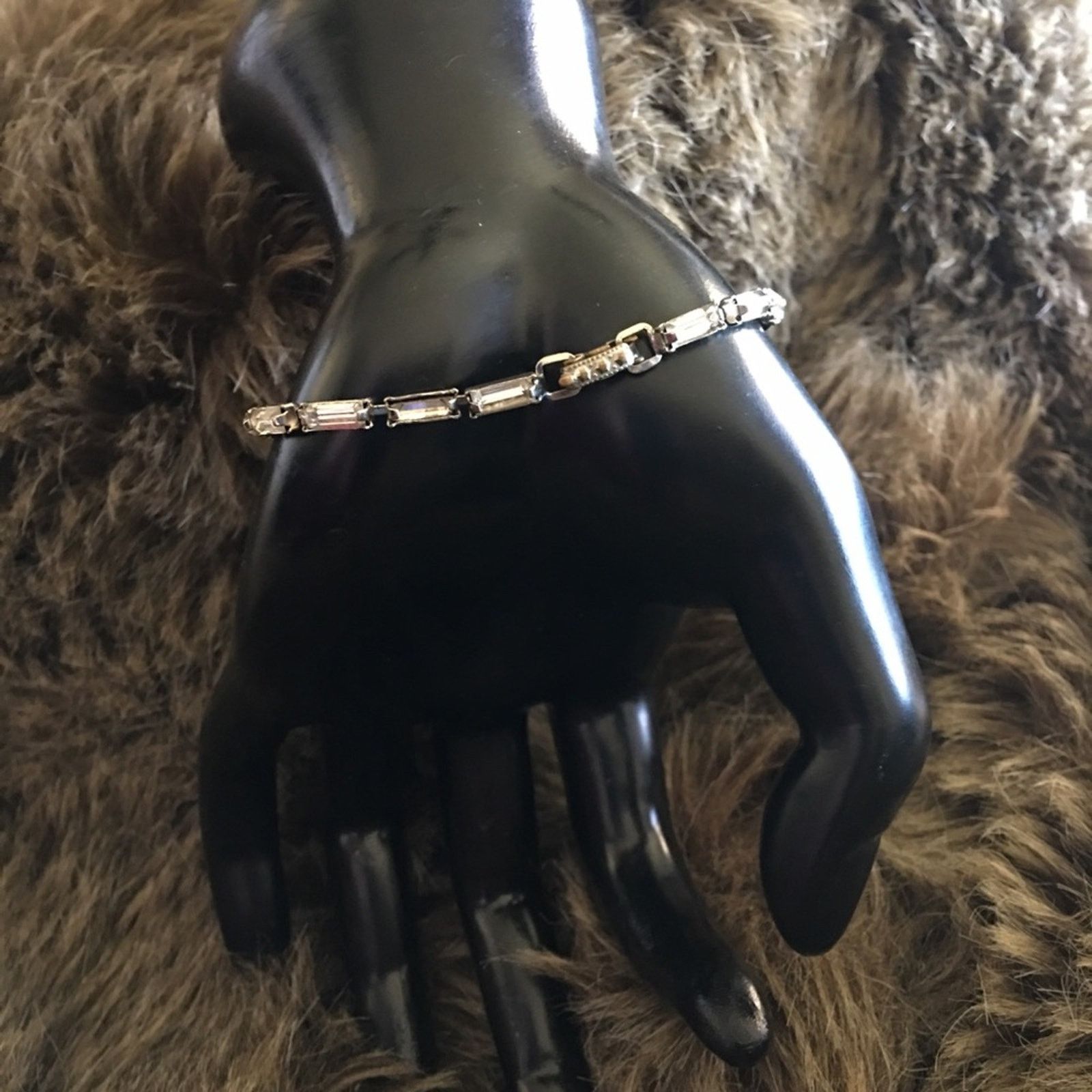 Vintage Vintage 50s clear baguette rhinestone bracelet Size ONE SIZE - 3 Thumbnail