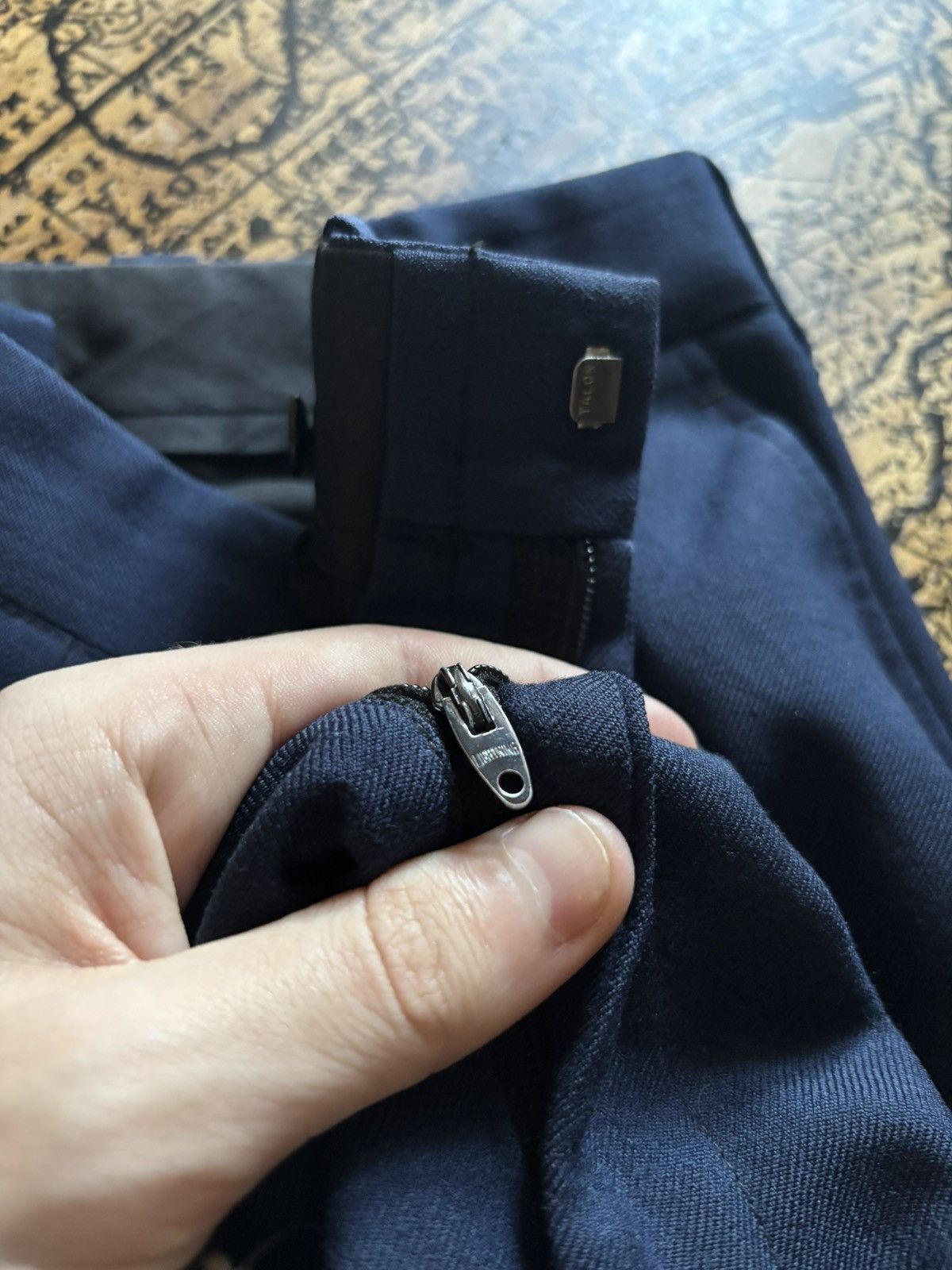Vintage 1950s High Waisted Navy Trousers Lightning Zip Size US 32 / EU 48 - 3 Thumbnail