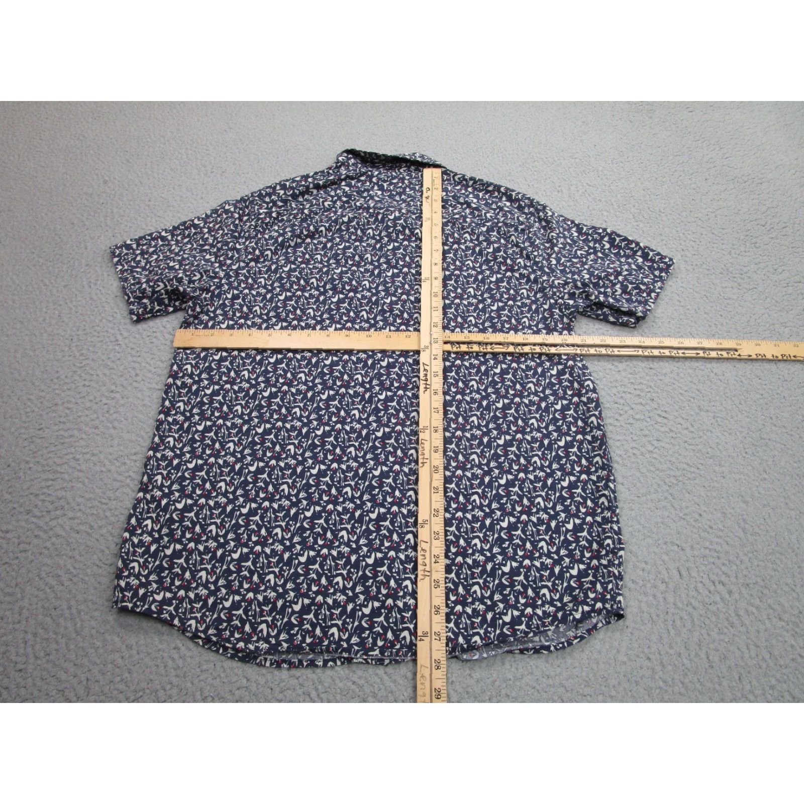 RVCA RVCA Shirt Mens Medium Blue Bird Print Woven Short Sleeve Button Front Casual Size US M / EU 48-50 / 2 - 6 Thumbnail