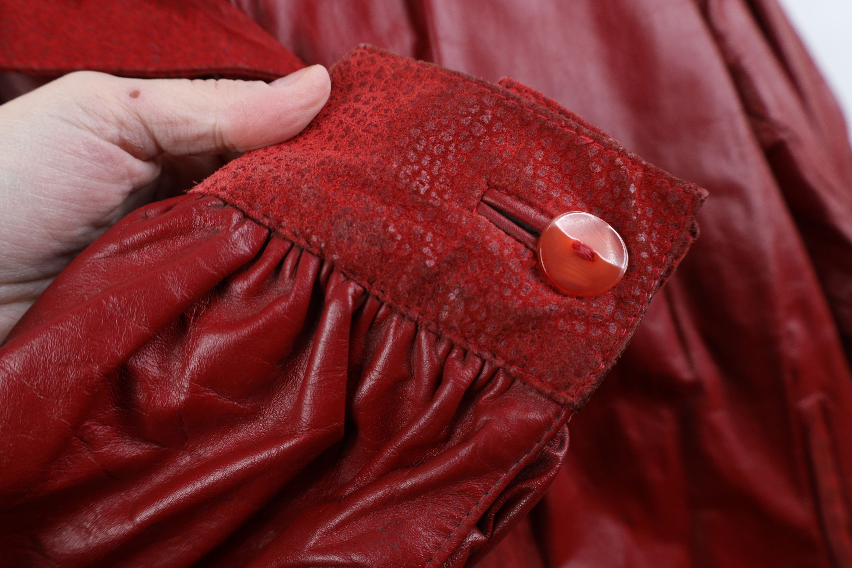 Vintage Vintage 90s Streetwear Leather Bomber Jacket Red USA Size M / US 6-8 / IT 42-44 - 9 Thumbnail