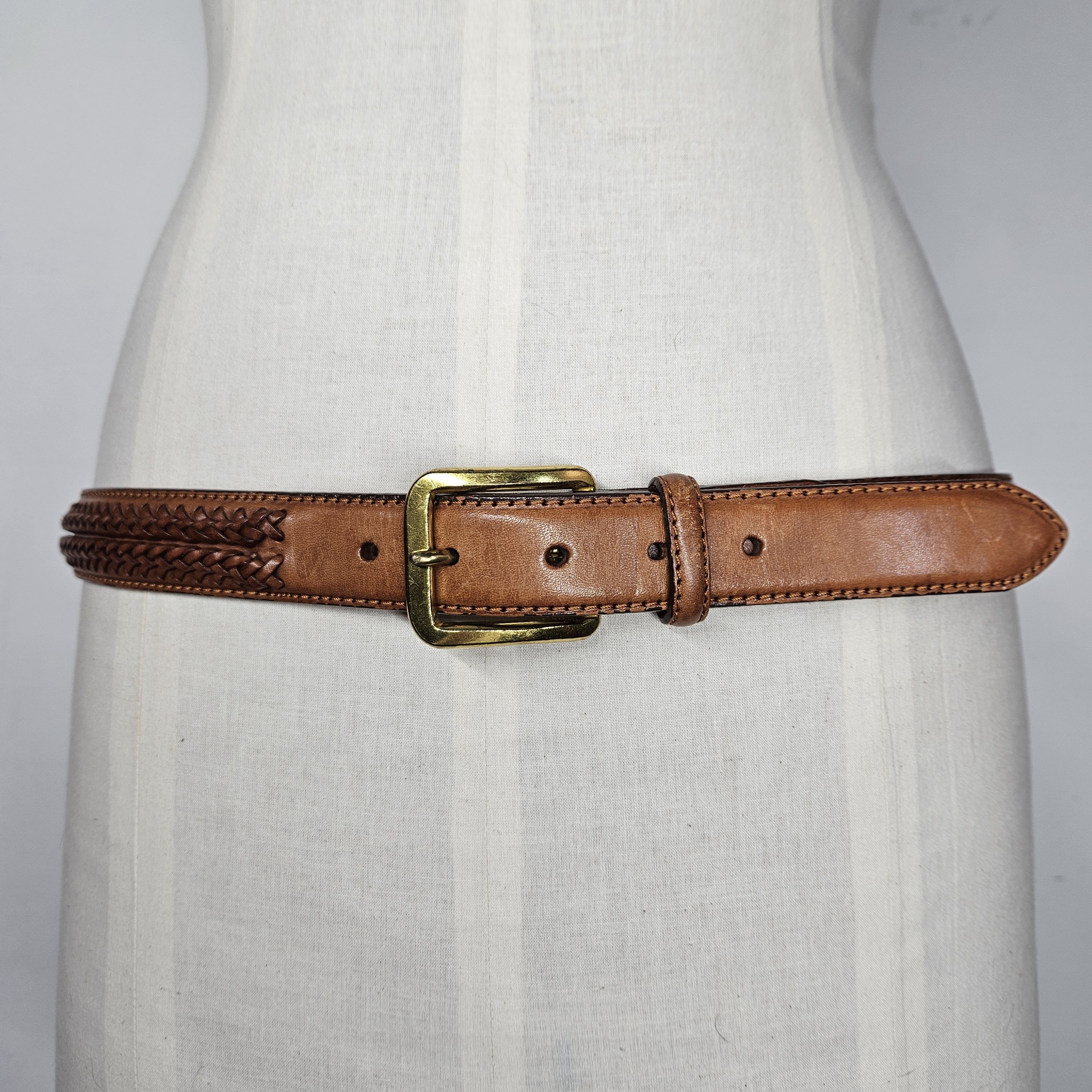 Lands' End Lands' End 37-41" NEW Belt Leather Brown Woven Double Braid Size 38 - 2 Thumbnail