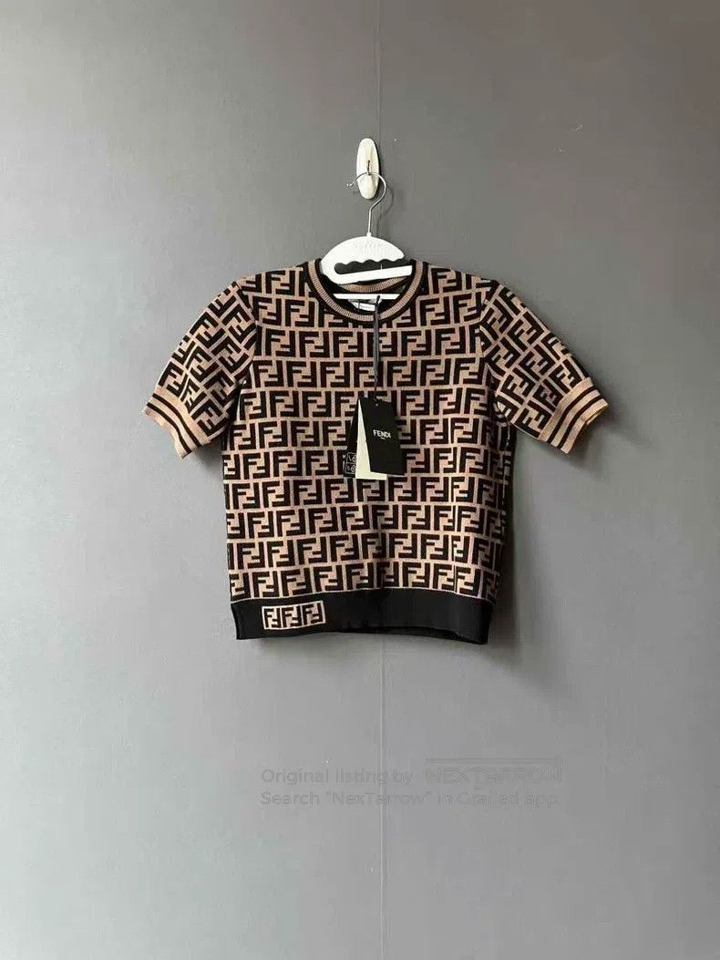 Fendi Fendi Brown all-over print knitted short-sleeve Size 4XL / US 24-26 - 1 Thumbnail
