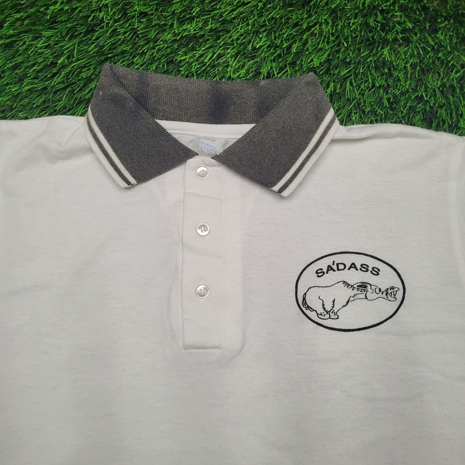 Other VTG 90s S'ADASS Donkey Pun Polo Shirt L Ringer Cuff Size US L / EU 52-54 / 3 - 2 Thumbnail