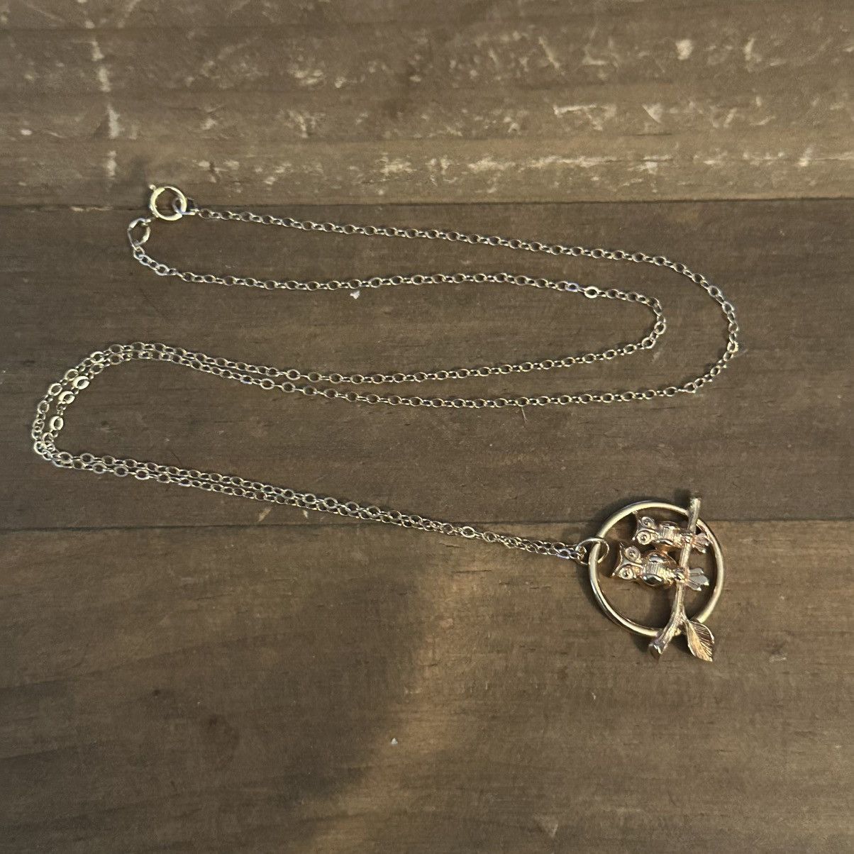 Vintage Vintage 1/20 GF 2 owls sitting on a branch pendant necklace Size ONE SIZE - 2 Thumbnail