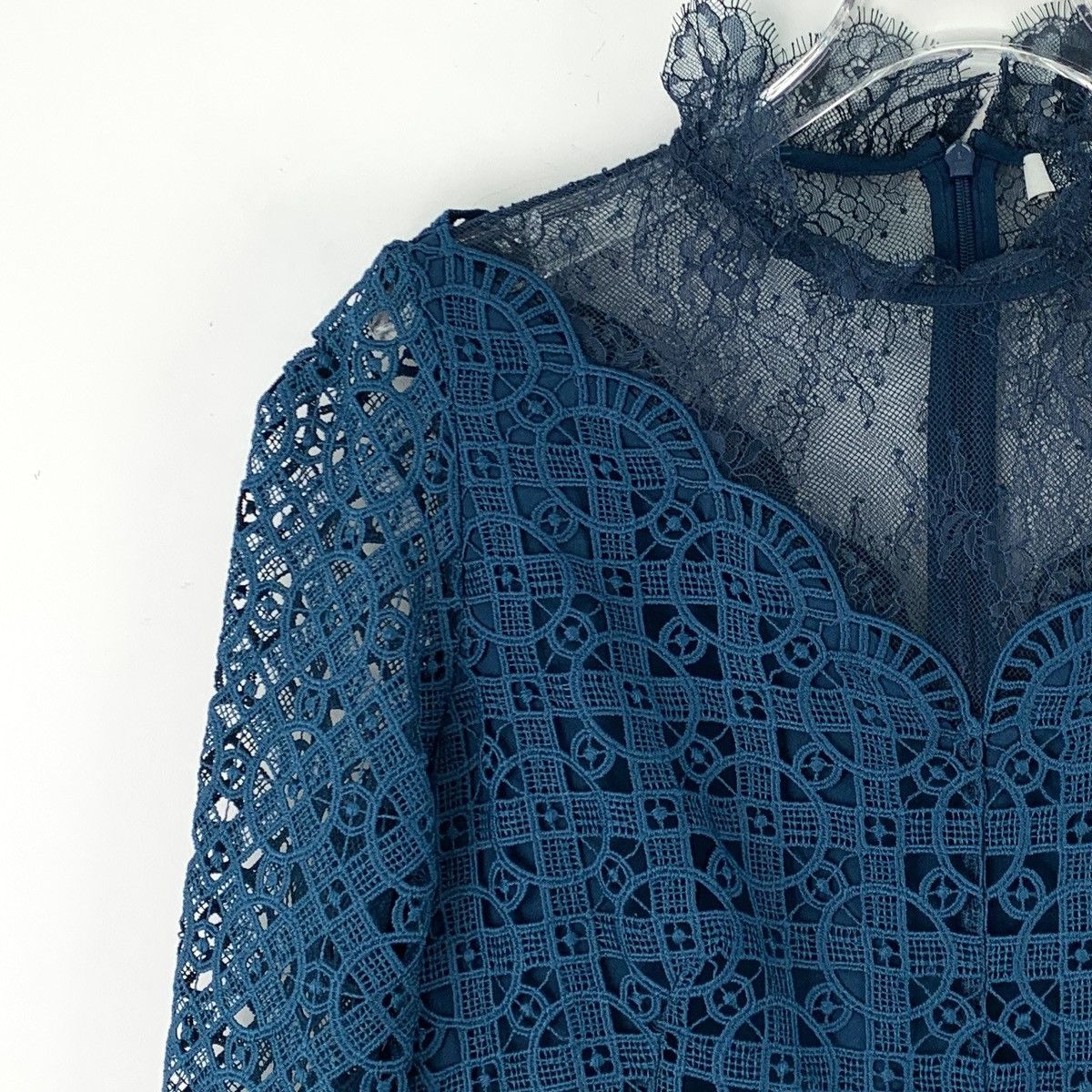 Sandro Sandro Blue Floral Lace Hollow Out Long Sleeve Dress K26WX Size M / US 6-8 / IT 42-44 - 3 Thumbnail