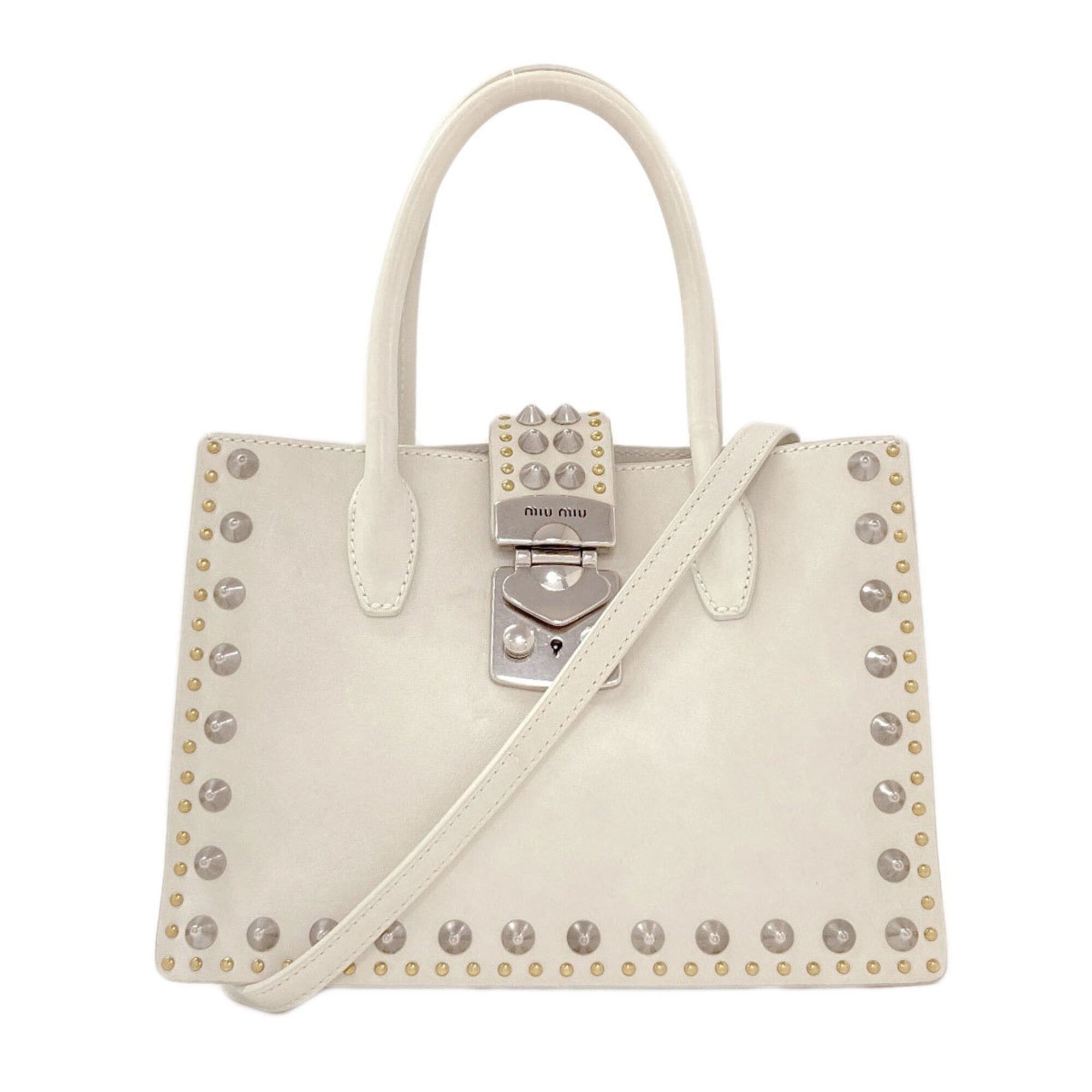 Miu Miu Miu Miu Miu Studded 2-Way Handbag, Calfskin, Women's Size ONE SIZE - 1 Thumbnail