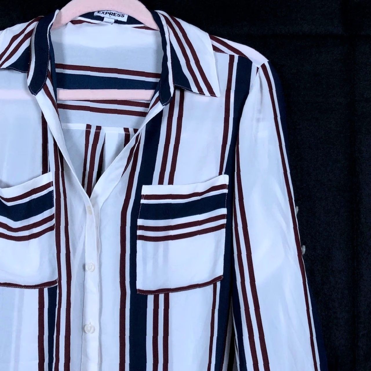 Express Express Womens Shirt White Multicolor Striped Collared Button Down Roll Tab M Size M / US 6-8 / IT 42-44 - 5 Thumbnail