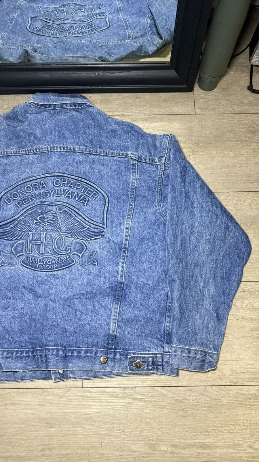Harley Davidson Vintage 1990s Harley Davidson Embossed Denim Jacket Size US L / EU 52-54 / 3 - 4 Thumbnail