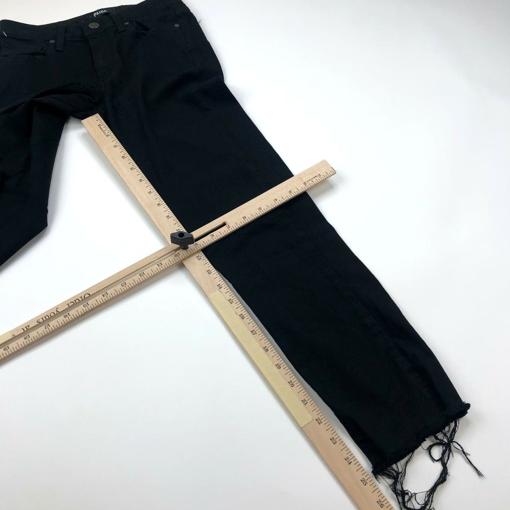 Paige Paige Hoxton Ultra Skinny 25 Jeans Black Denim Zip Raw Hem Women 25 in Inseam 25 in Slim Straight Vintage No 25W 25L Regular Size Pants Size 42" / US 20 - 4 Thumbnail